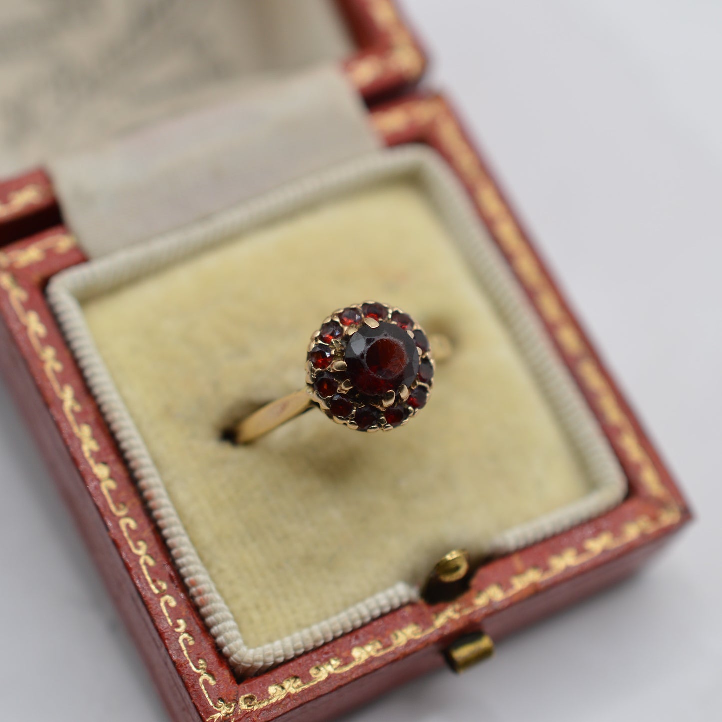1960s Vintage 9ct Gold Garnet Cluster Ring