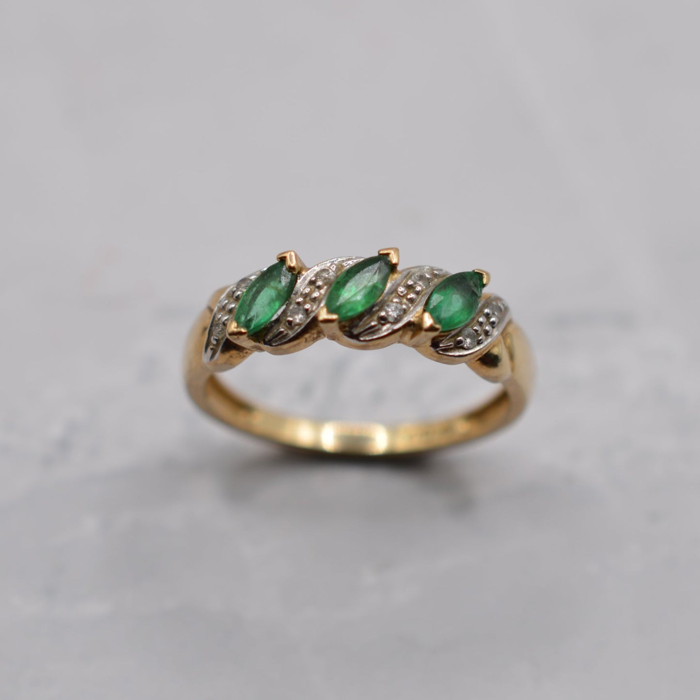 9ct Gold Emerald & Diamond Half-Eternity Ring