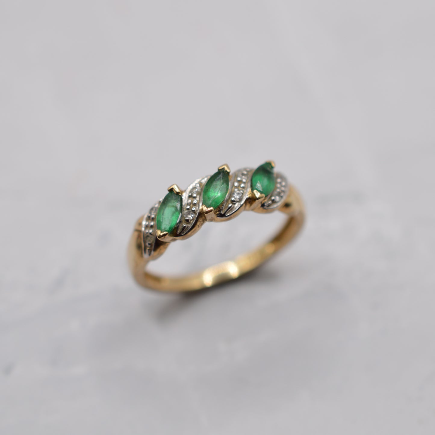 9ct Gold Emerald & Diamond Half-Eternity Ring