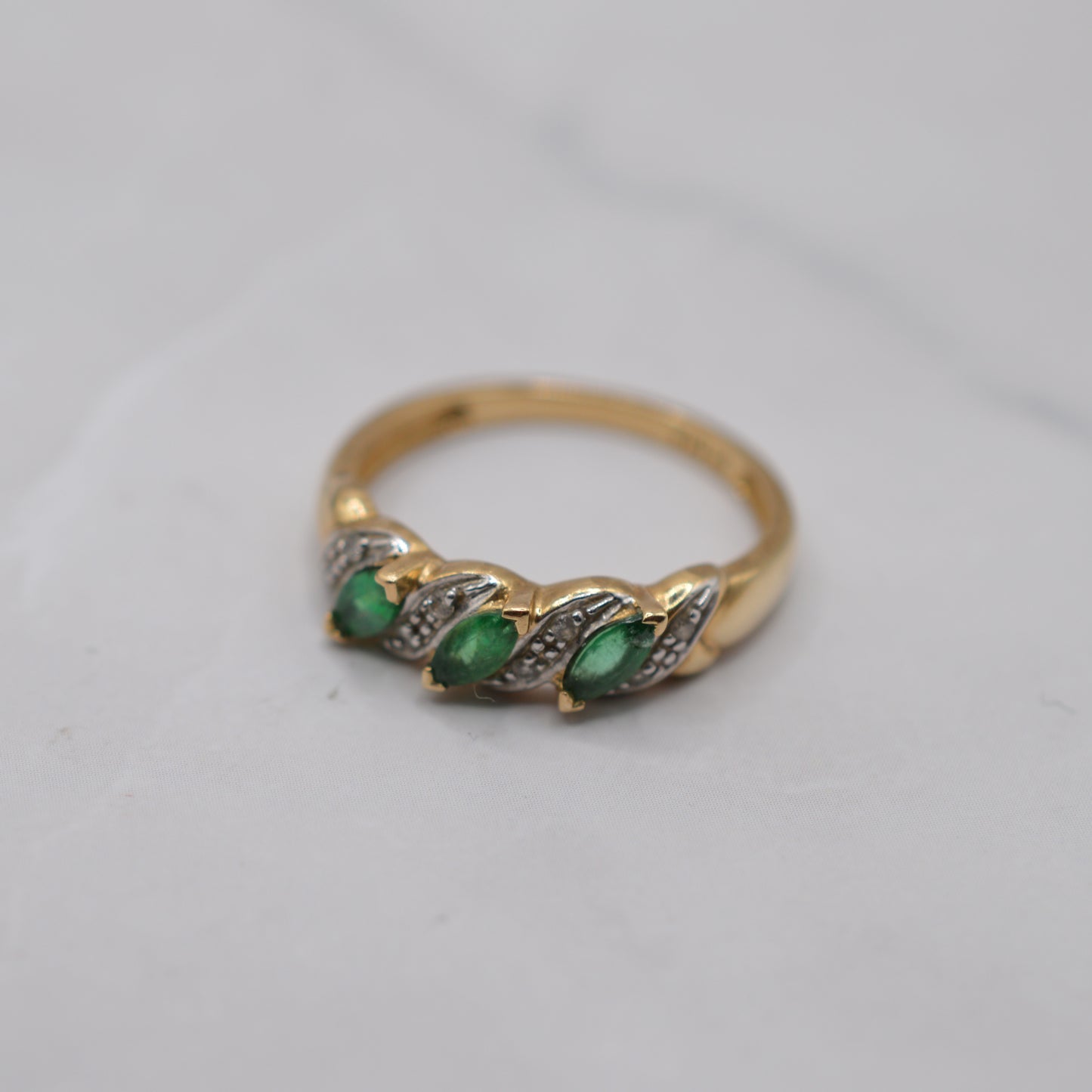 9ct Gold Emerald & Diamond Half-Eternity Ring