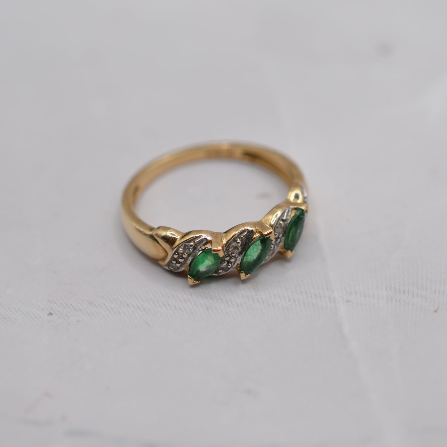 9ct Gold Emerald & Diamond Half-Eternity Ring