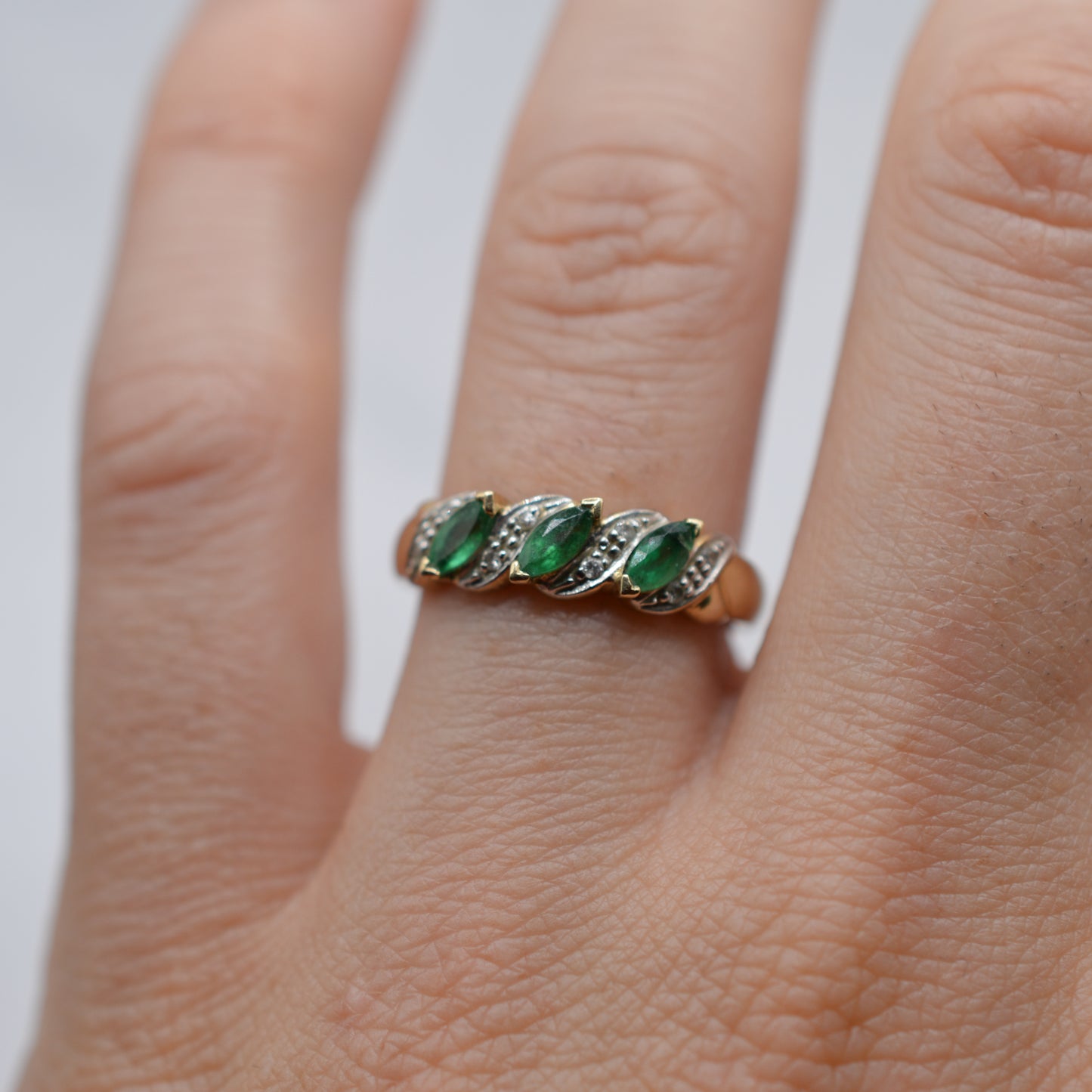9ct Gold Emerald & Diamond Half-Eternity Ring