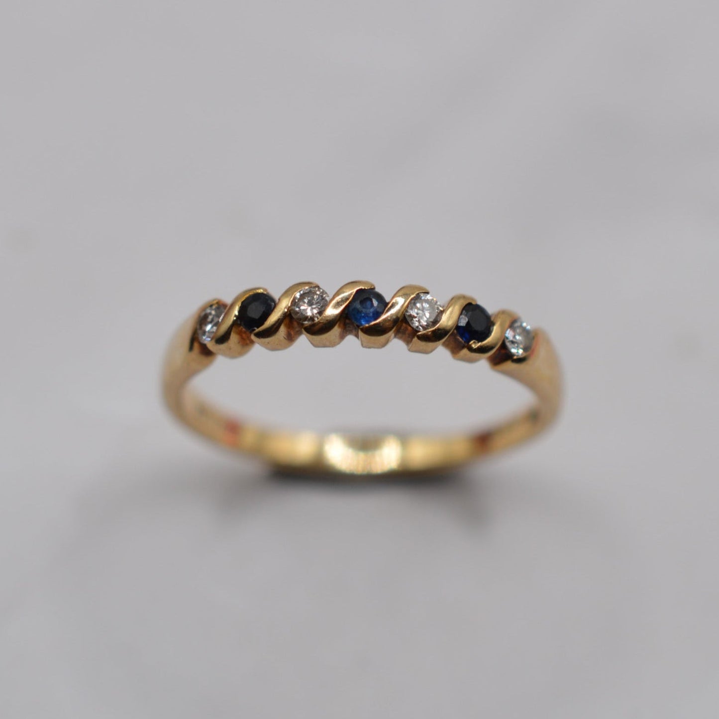 1990s Vintage 9ct Gold Sapphire & Diamond Half-Eternity Ring