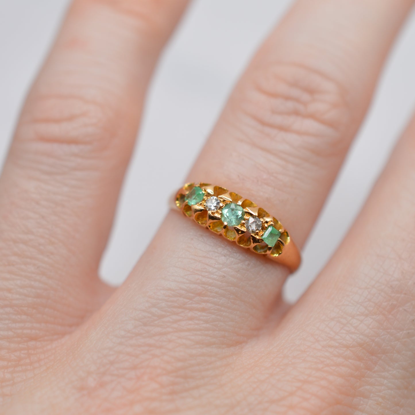 Antique 18ct Gold Emerald & Diamond Five-Stone Ring