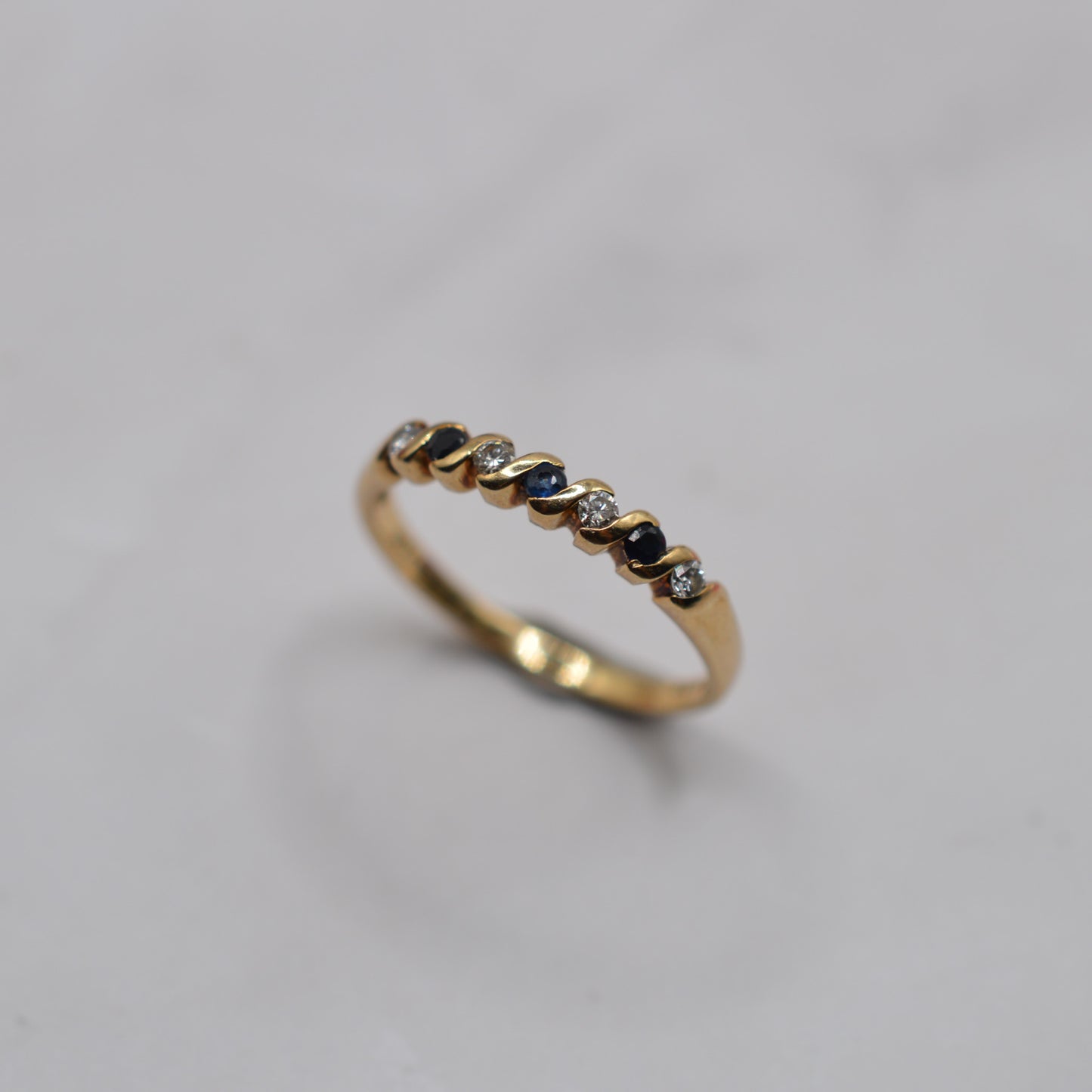 1990s Vintage 9ct Gold Sapphire & Diamond Half-Eternity Ring