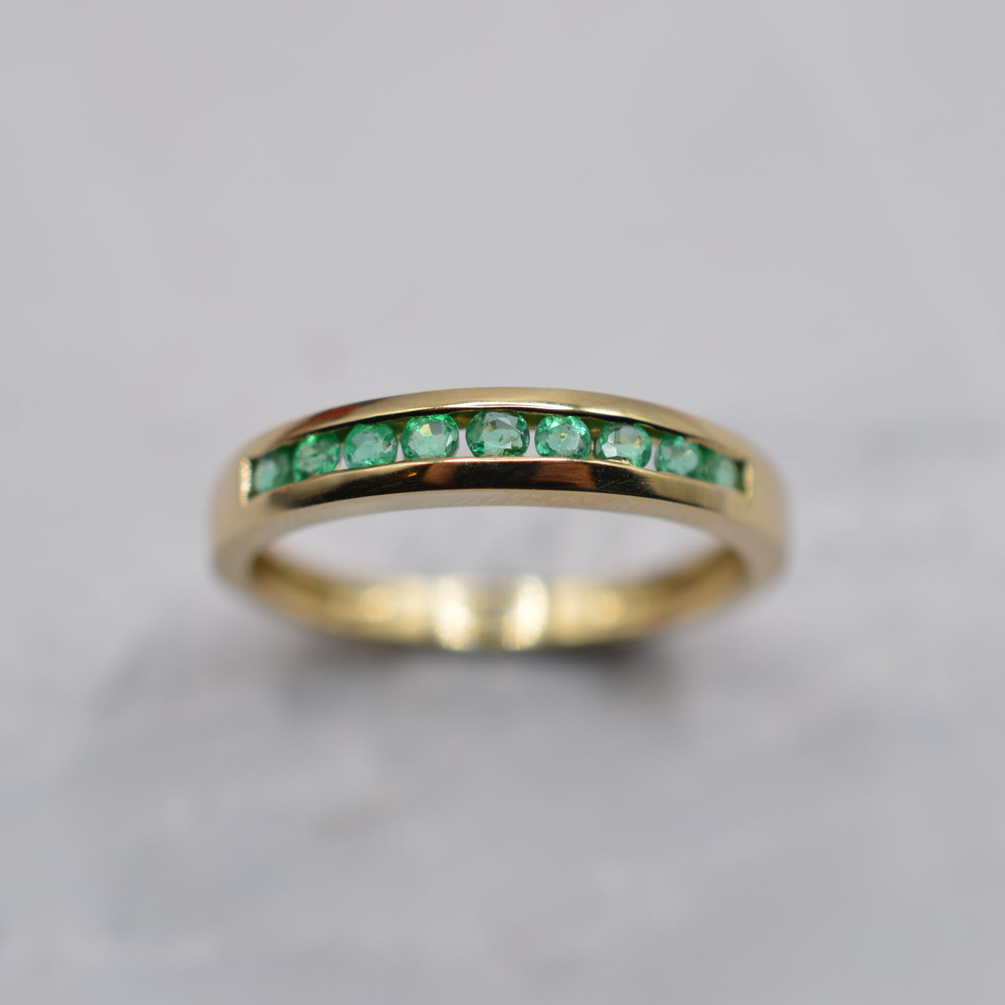 Y2K 9ct Gold Emerald Half-Eternity Ring