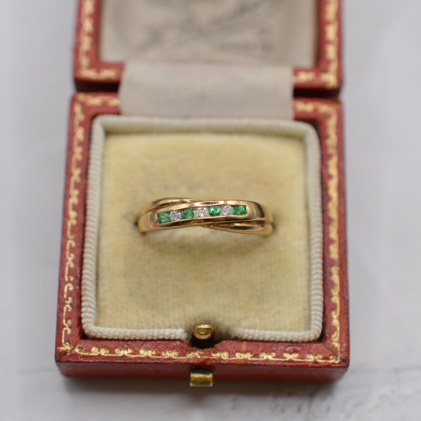 9ct Gold Emerald & Diamond Crossover Half-Eternity Ring
