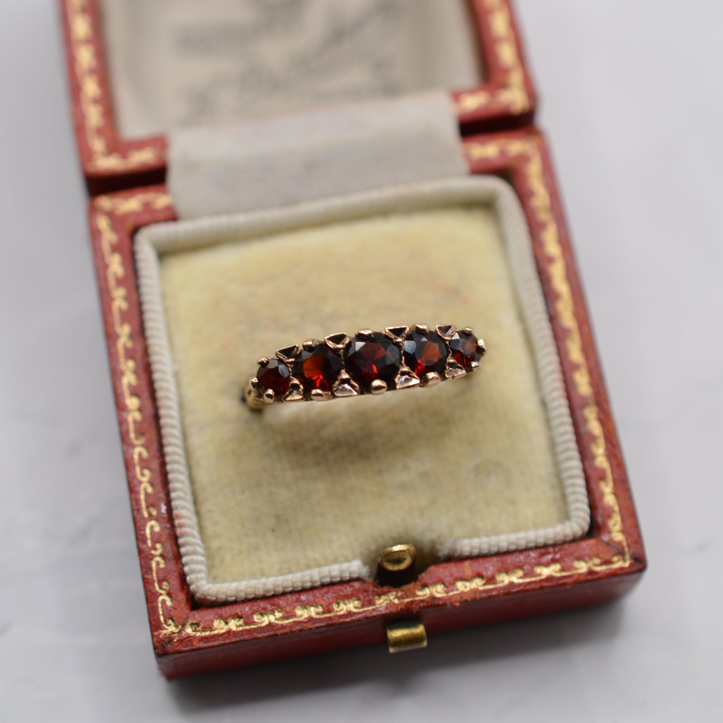 1960s Vintage 9ct Gold Garnet Five-Stone Ring