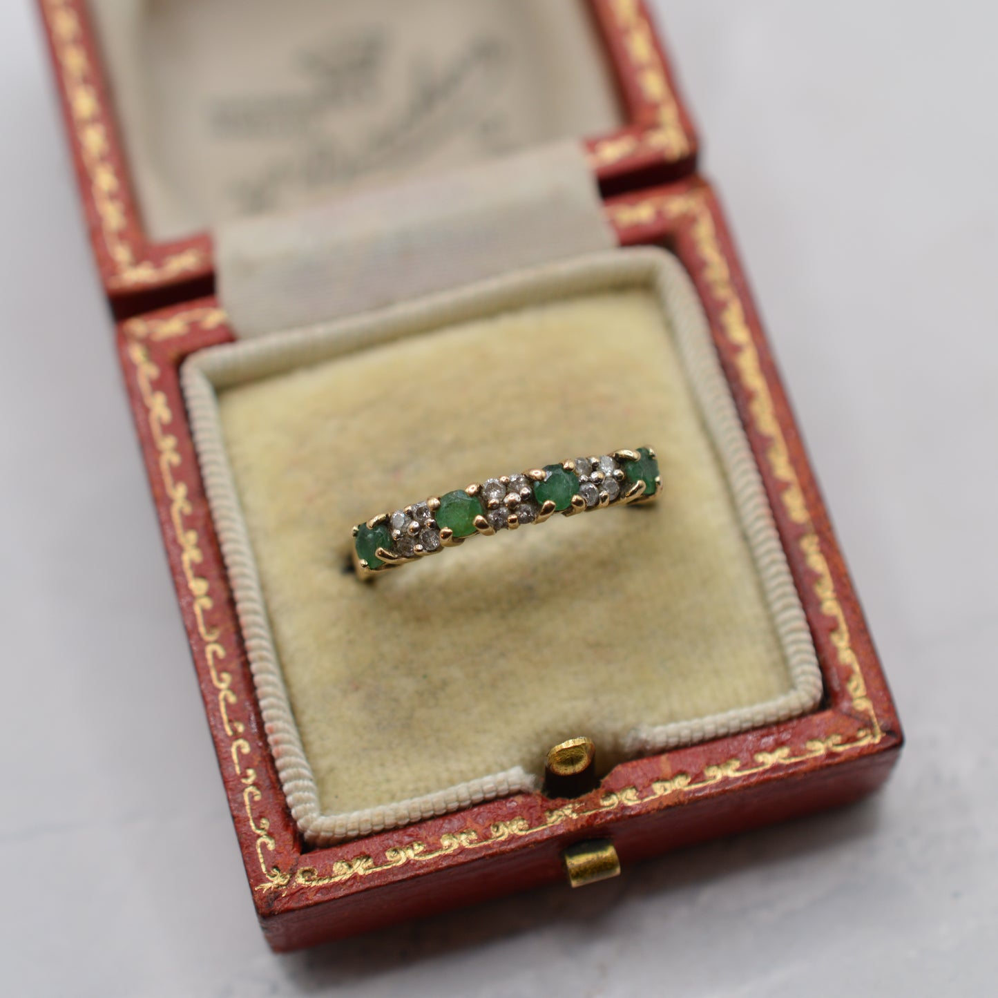 Y2K 9ct Gold Emerald & Diamond Half-Eternity Ring