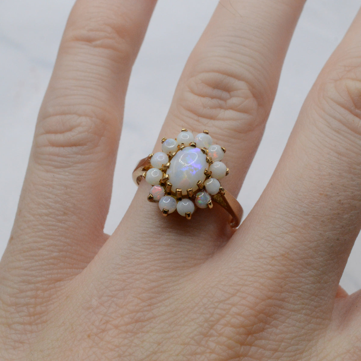 1970s Vintage 9ct Gold Opal Cluster Ring