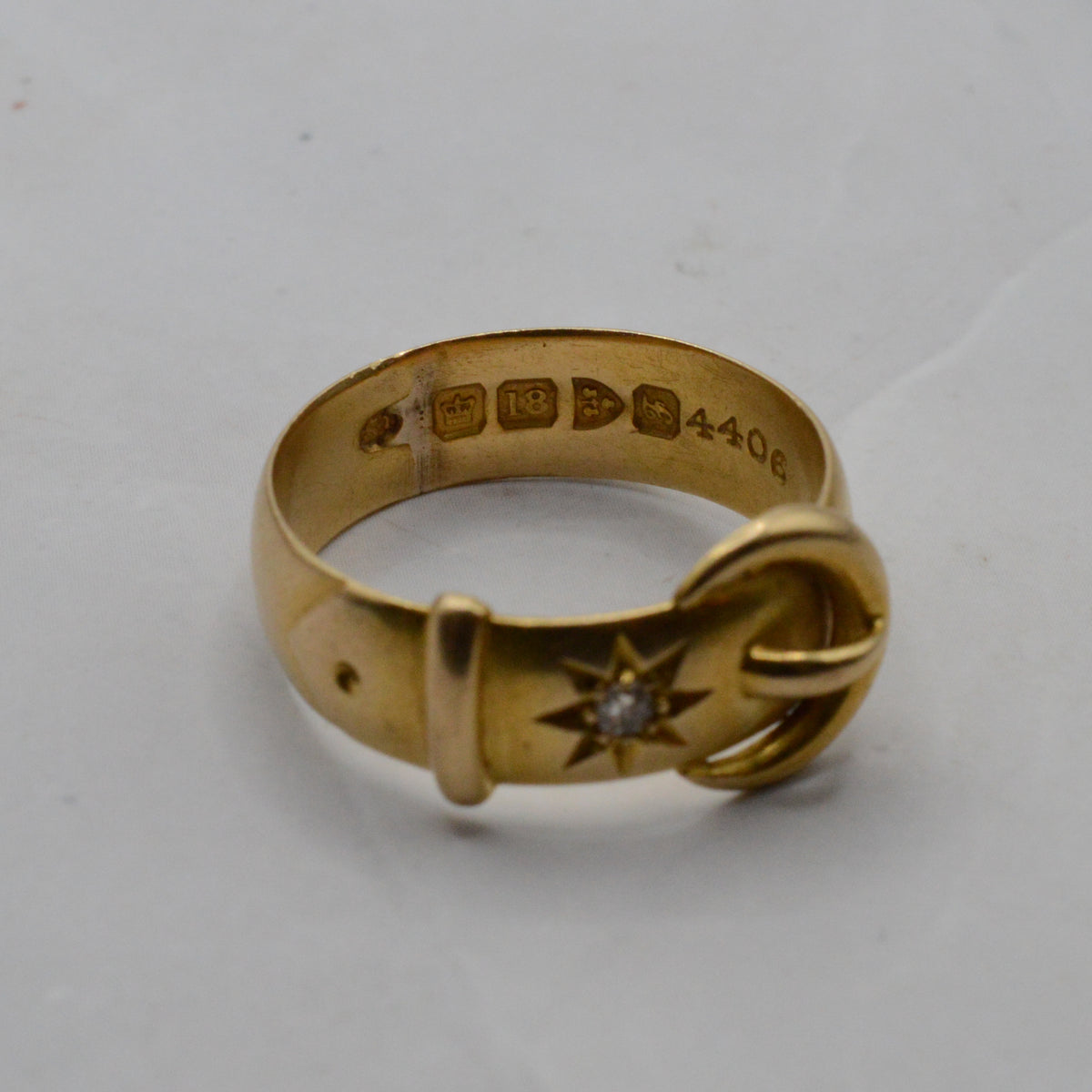 Chunky 1906 Edwardian Antique 18ct Gold Diamond Buckle Ring