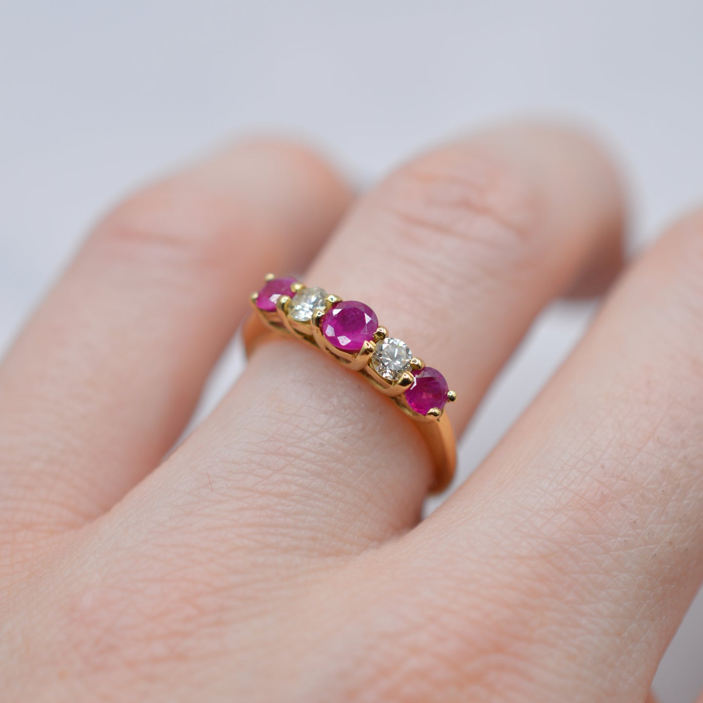 18ct Gold Ruby & Diamond Five-Stone Ring