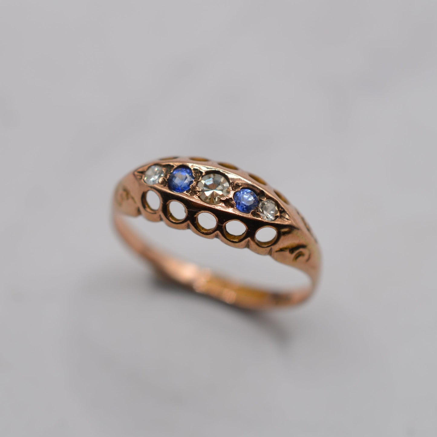 Antique 1919 9ct Rose Gold Sapphire & Diamond Ring