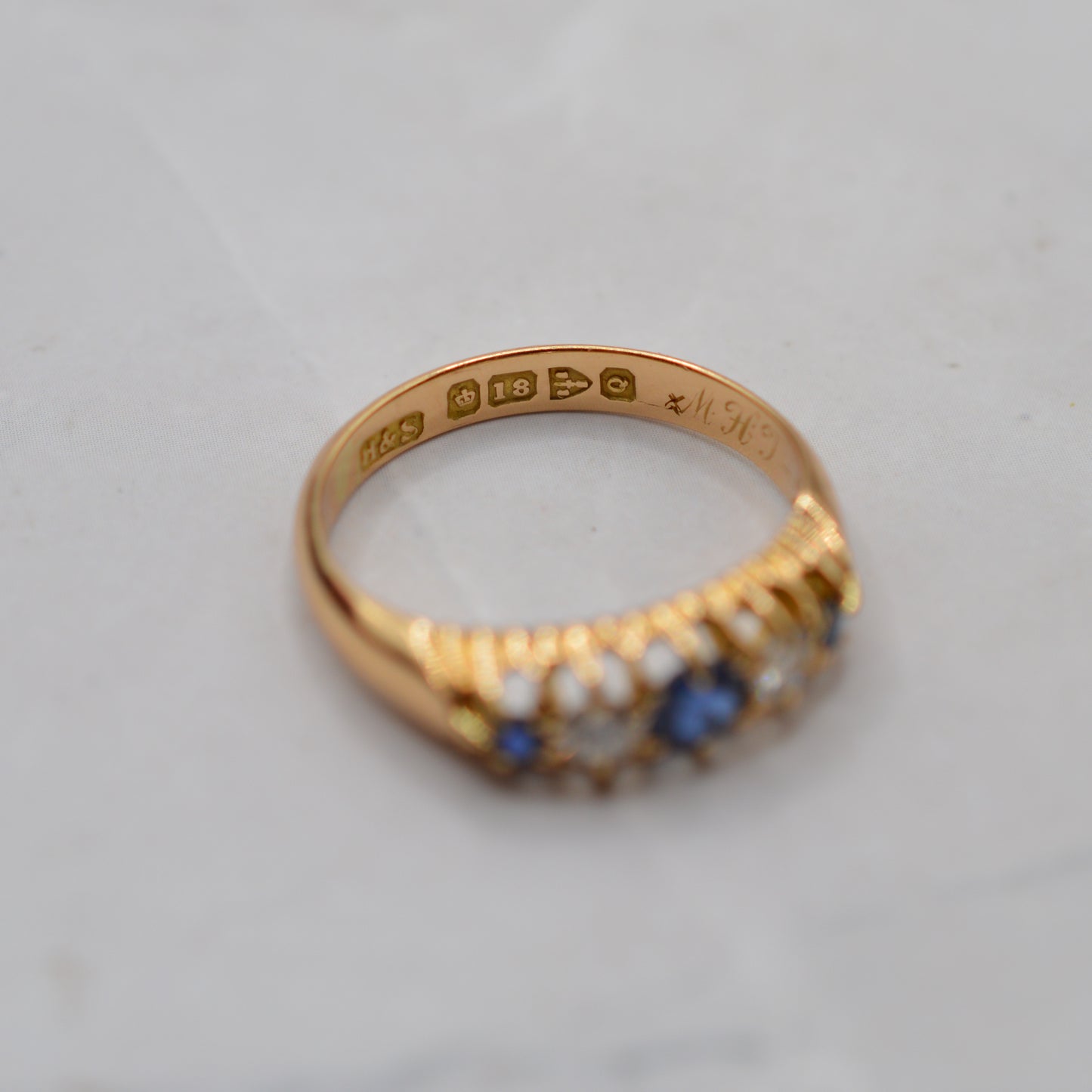 Antique Victorian 1899 18ct Gold Sapphire & Diamond Five-Stone Ring