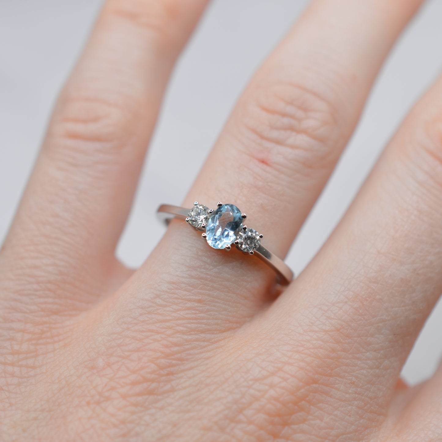18ct Gold Aquamarine & Diamond Trilogy Ring