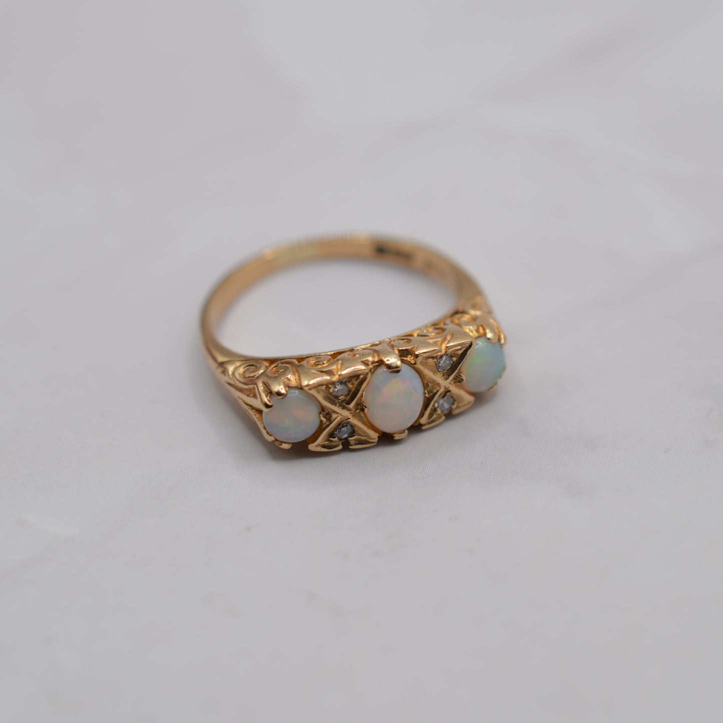 9ct Gold Opal & Diamond Gypsy Ring