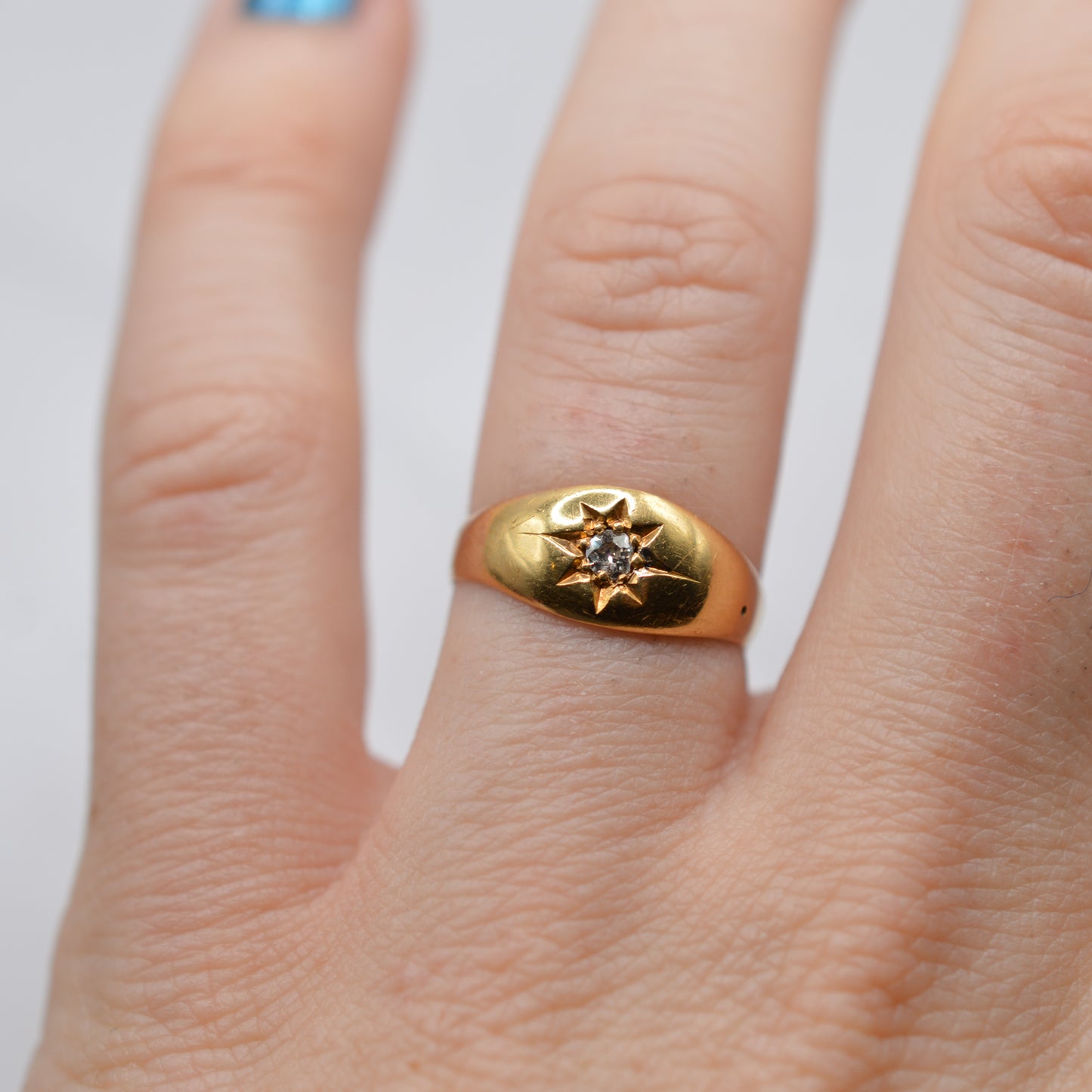 Chunky Antique 22ct Gold Diamond Starburst Gypsy Ring