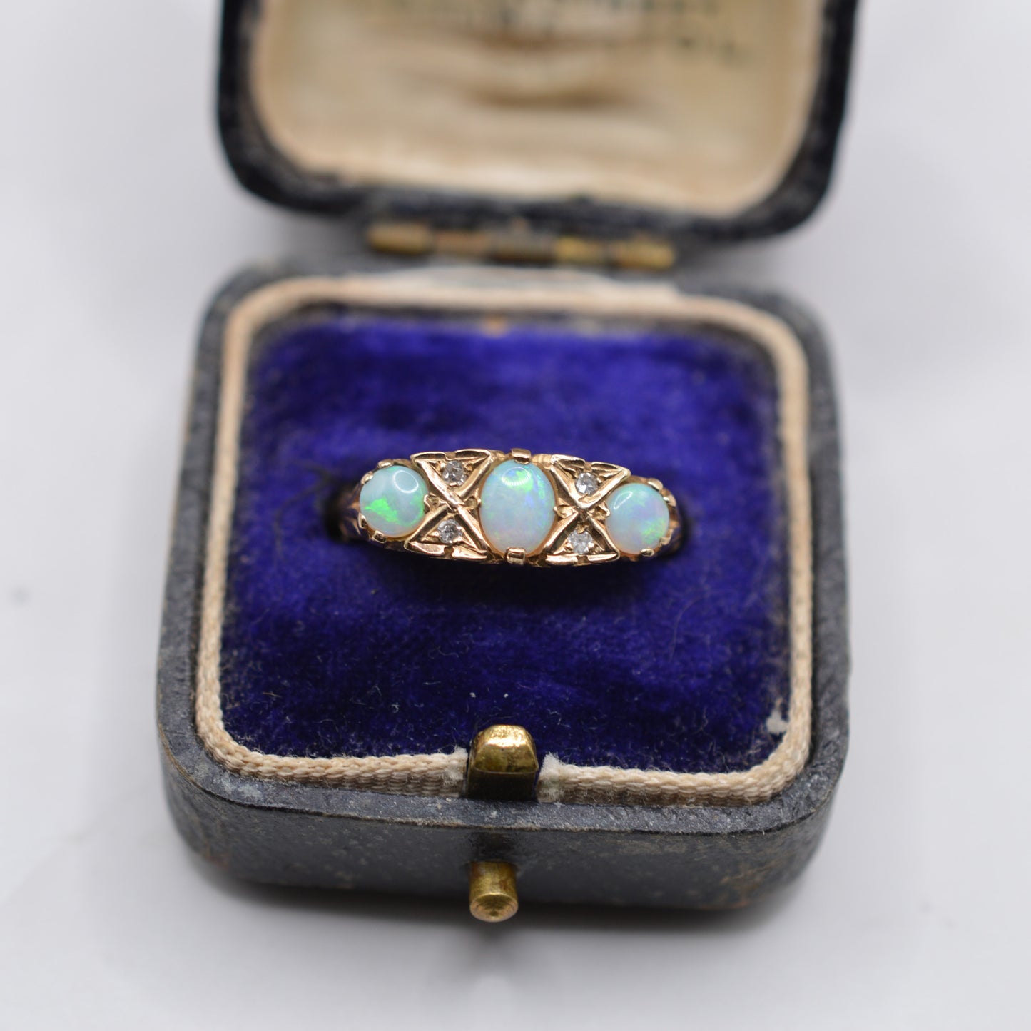 9ct Gold Opal & Diamond Gypsy Ring