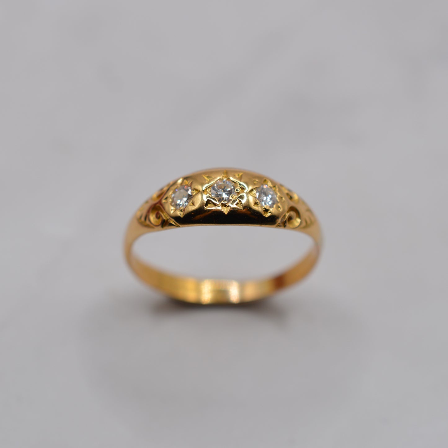 Antique 22ct Gold Diamond Gypsy Trilogy Star-Set Ring