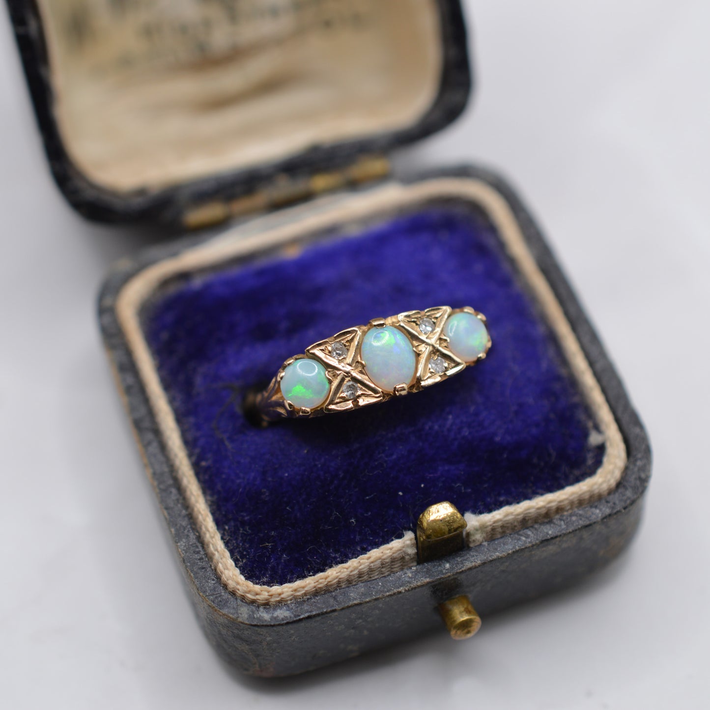 9ct Gold Opal & Diamond Gypsy Ring