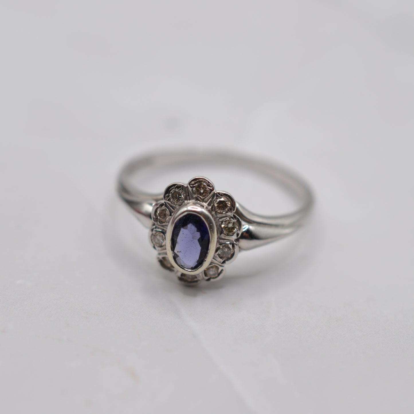 9ct White Gold Iolite & Diamond Cluster Ring