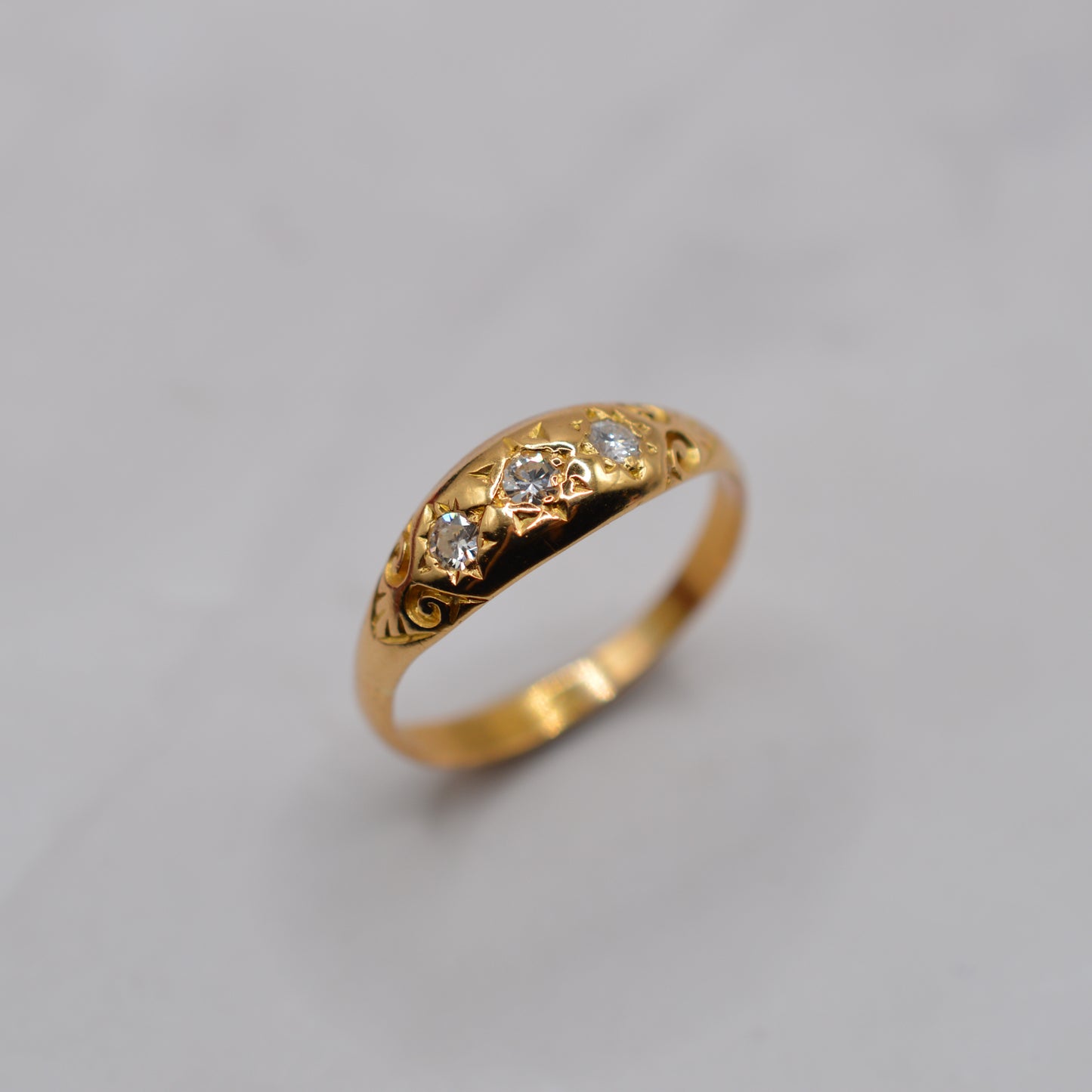 Antique 22ct Gold Diamond Gypsy Trilogy Star-Set Ring