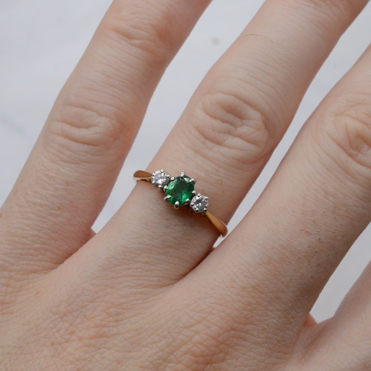 1980s 18ct Gold Emerald & Diamond Trilogy Ring