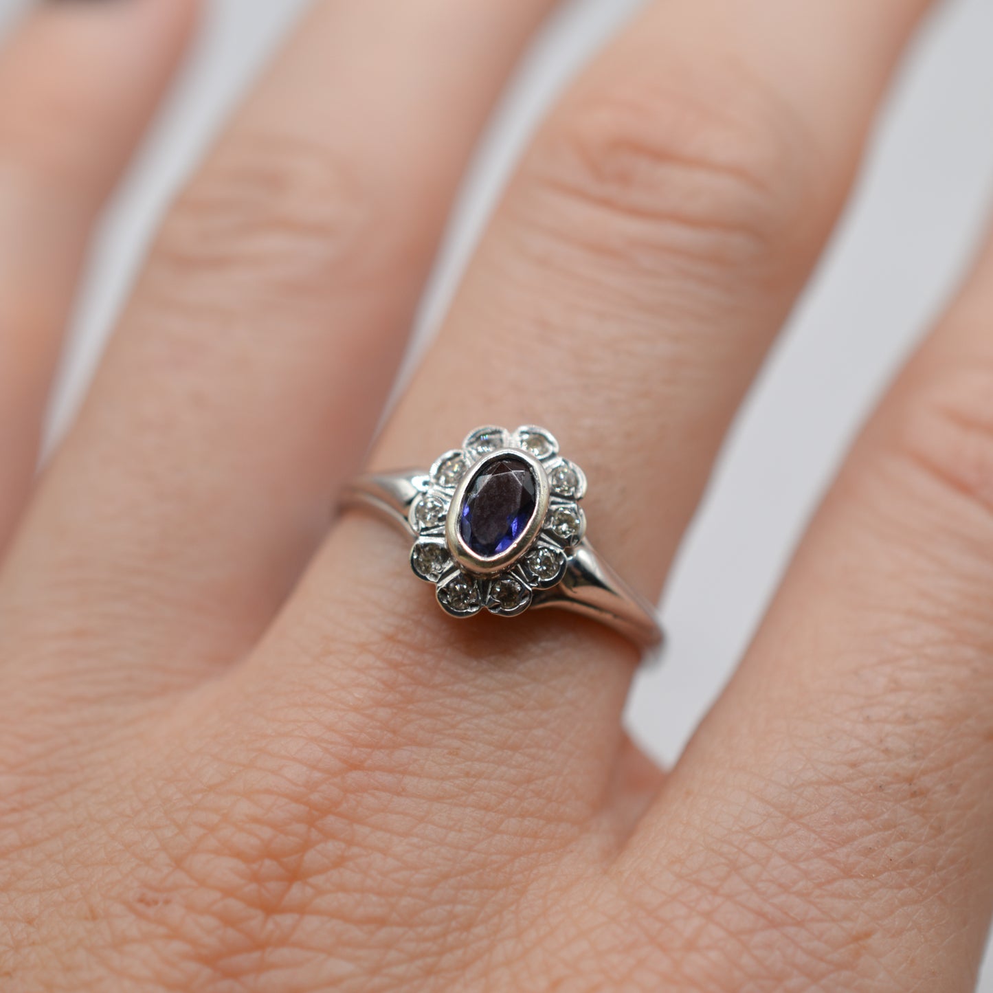 9ct White Gold Iolite & Diamond Cluster Ring