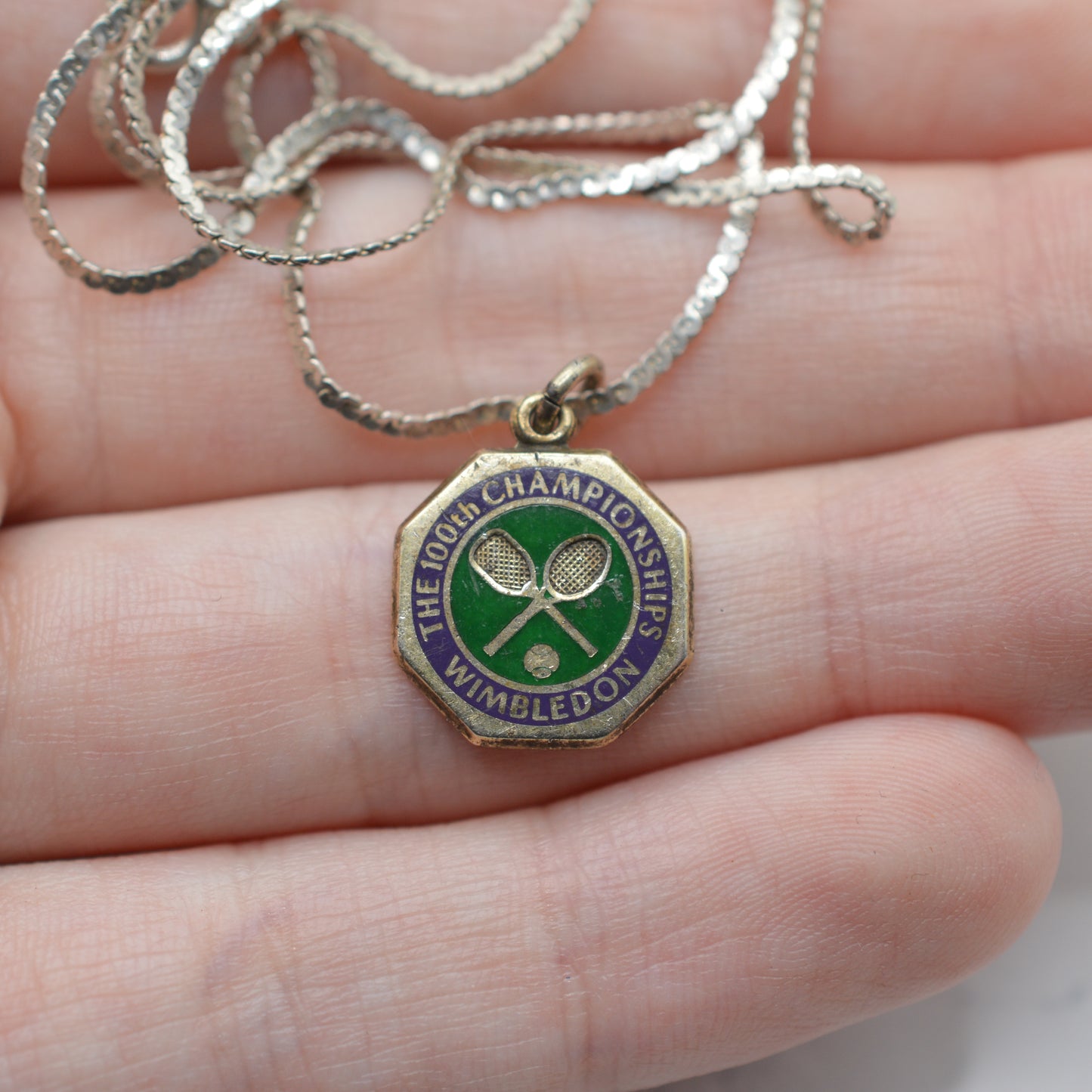 1980s 100th Wimbledon Championship Silver & Enamel Pendant Necklace