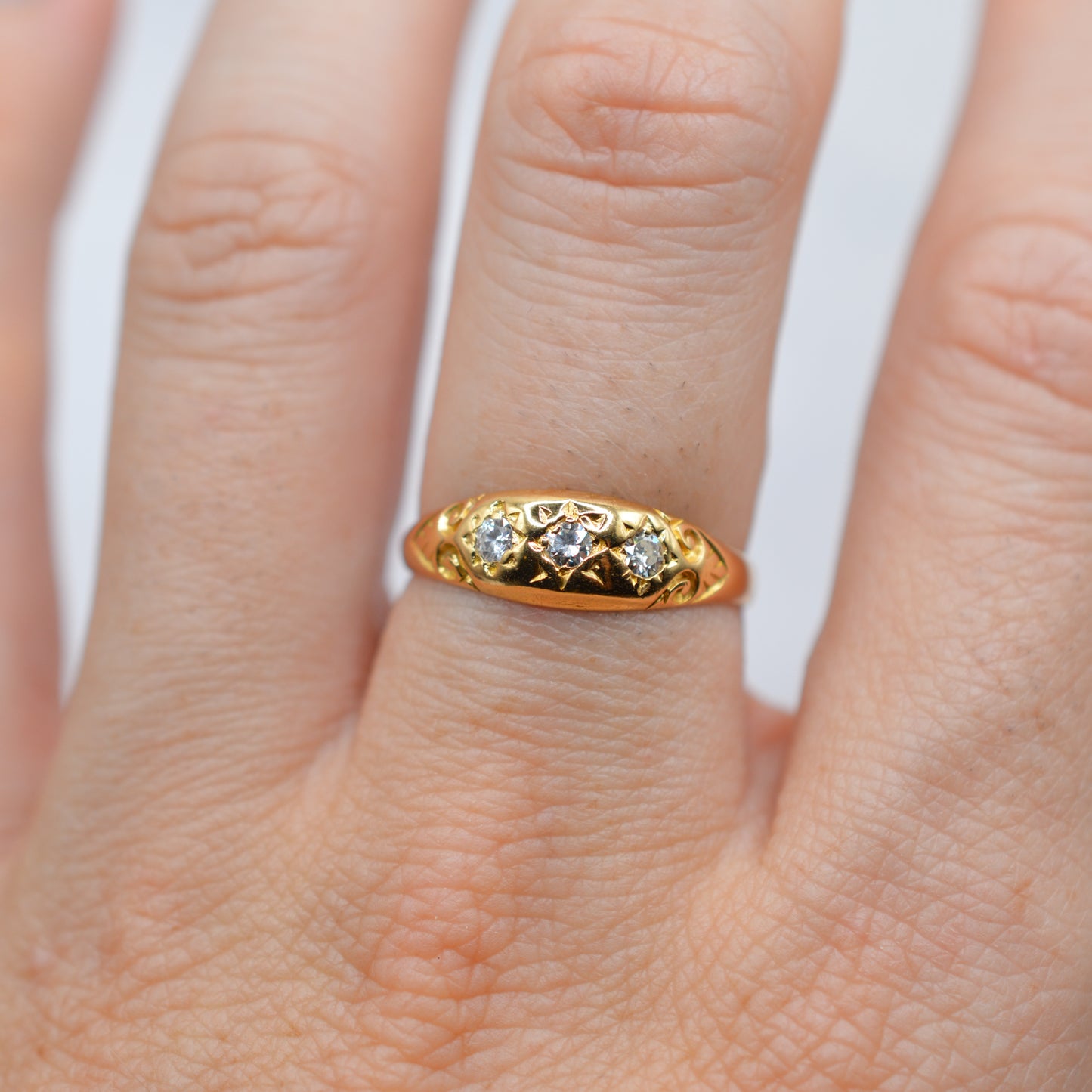 Antique 22ct Gold Diamond Gypsy Trilogy Star-Set Ring