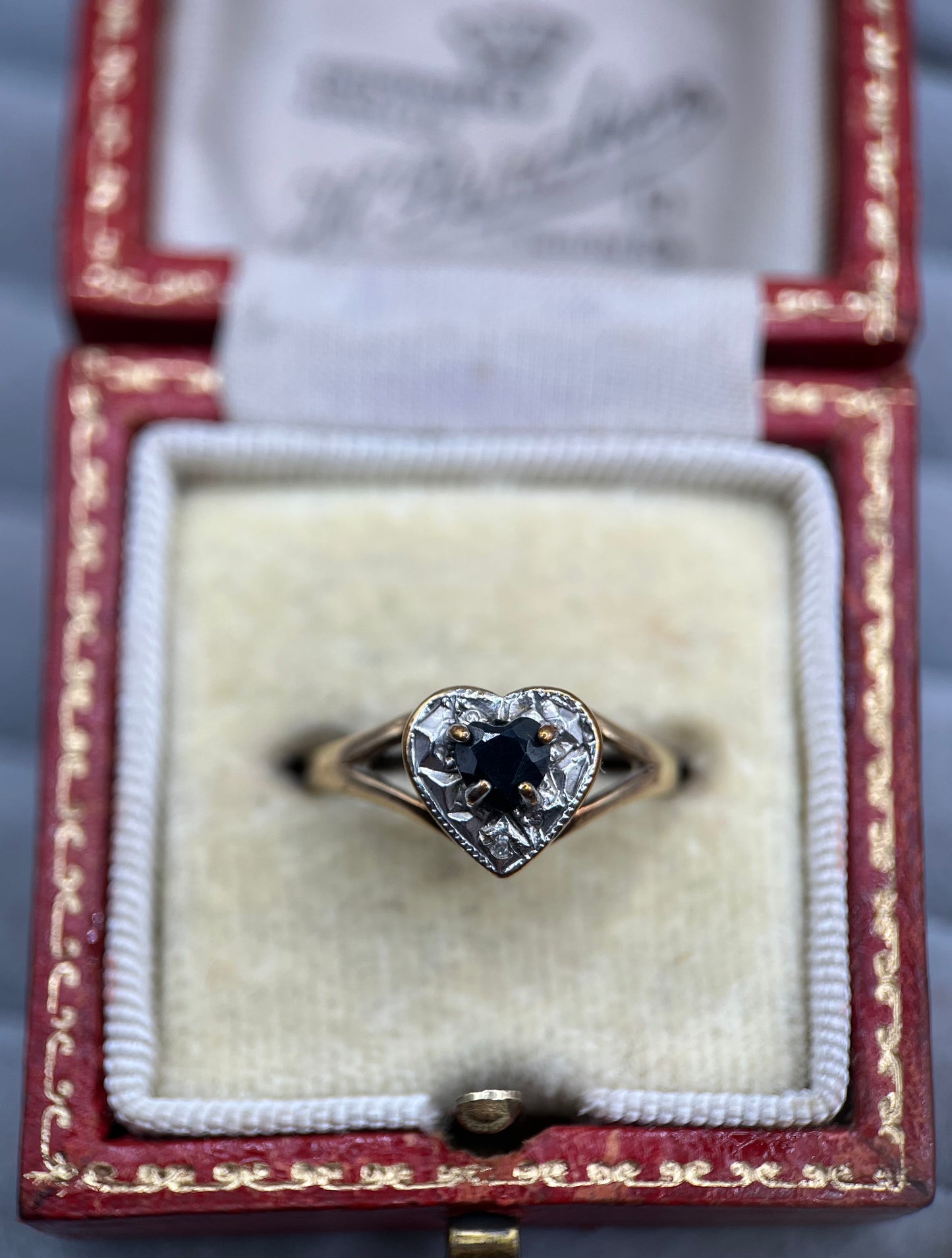 Vintage 9ct Gold Sapphire & Diamond Heart Ring