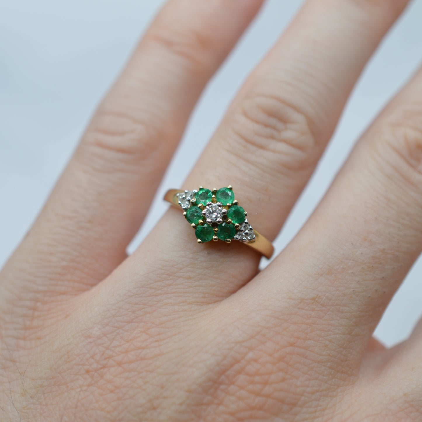 Stacking Set Y2K 9ct Gold Emerald & Diamond Wishbone & Cluster Rings