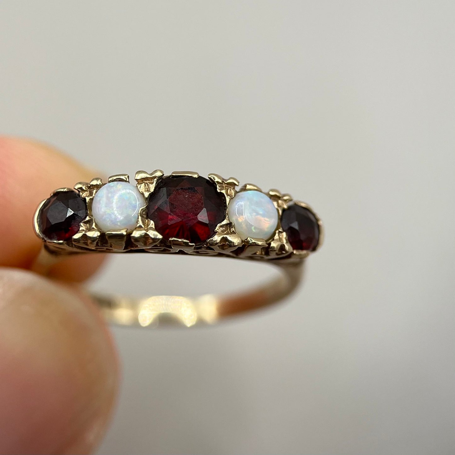 1970s Vintage 9ct Gold Opal & Garnet Half-Eternity Ring
