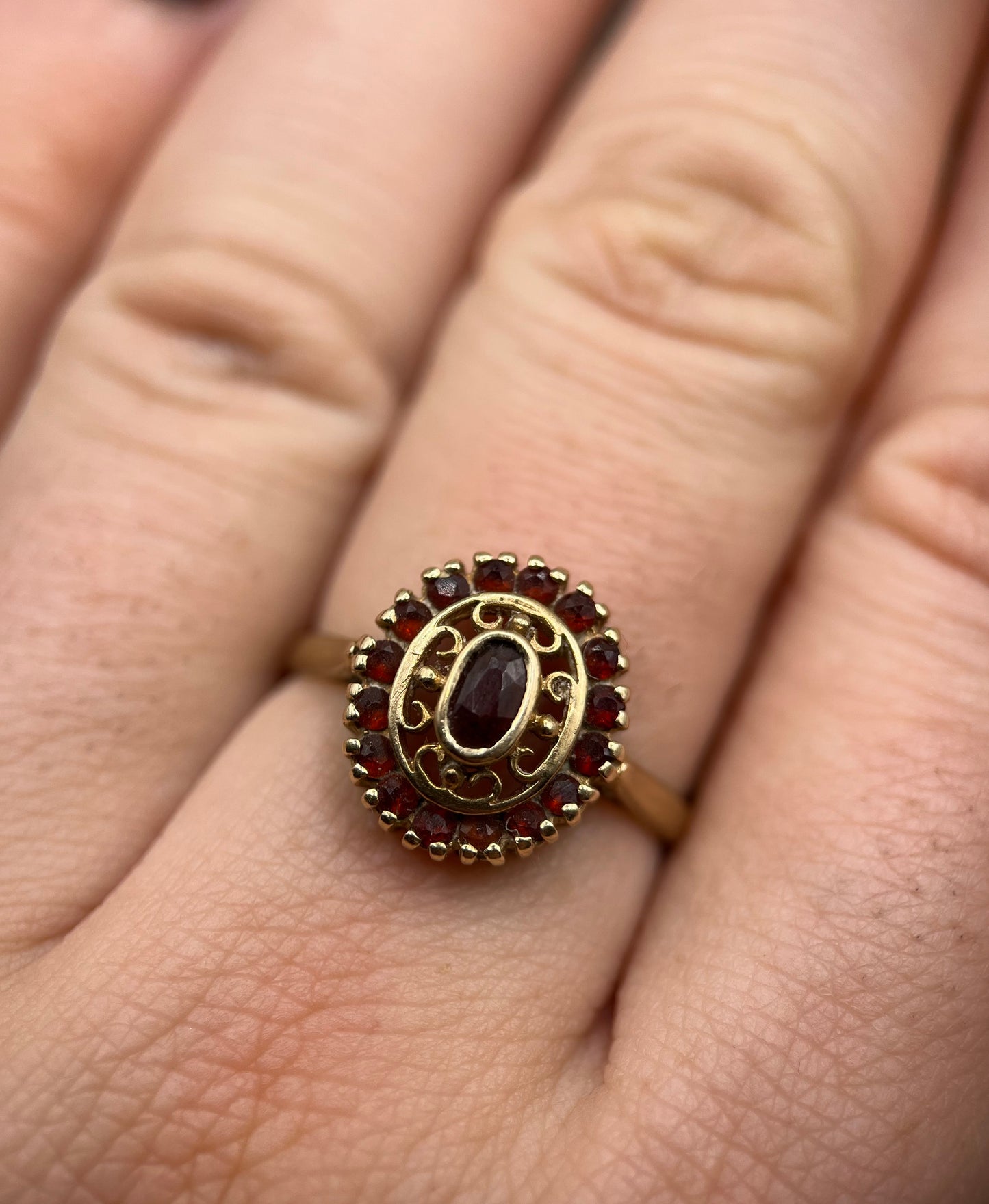 1990s Vintage 9ct Gold Garnet Dress Ring