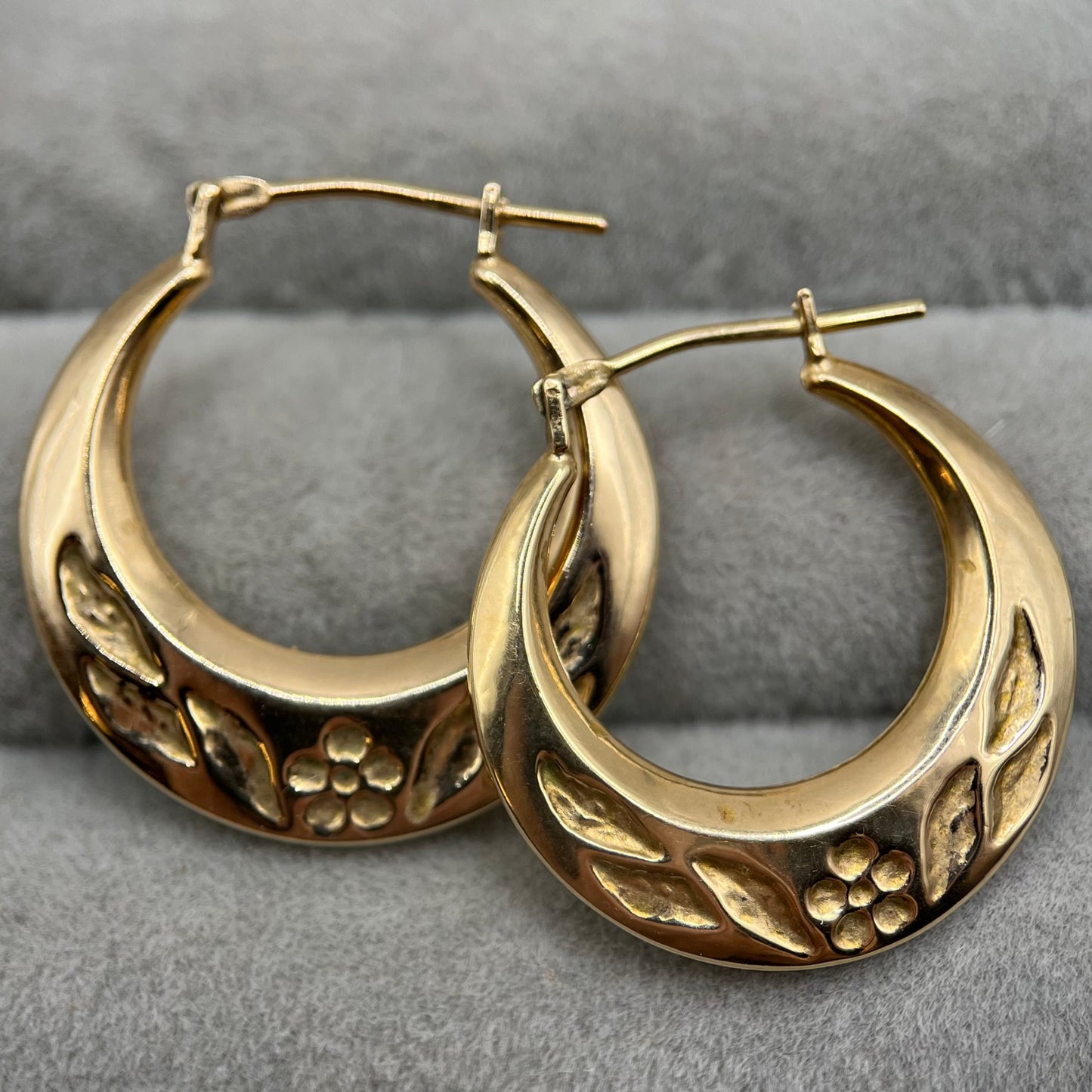 9ct Gold Floral Hoop Earrings
