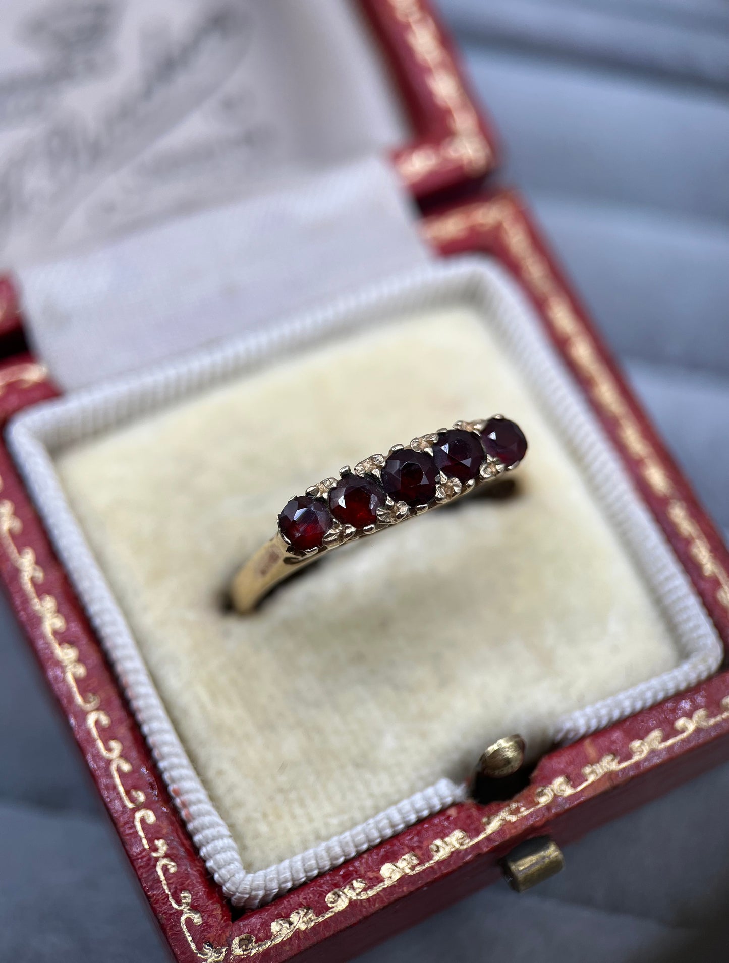 1980s Vintage 9ct Gold Garnet Five-Stone Ring