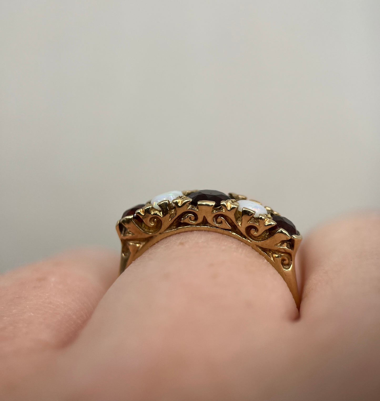 1970s Vintage 9ct Gold Opal & Garnet Half-Eternity Ring