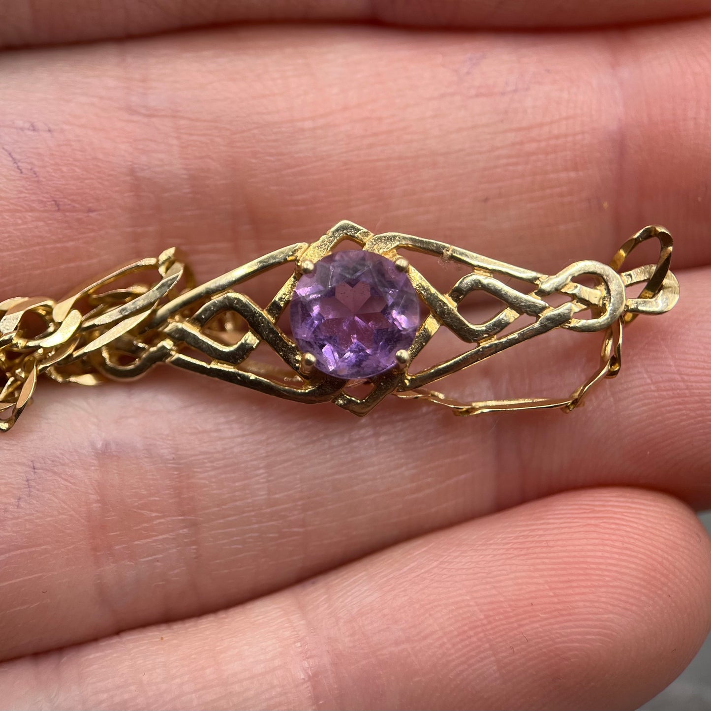 Vintage 9ct Gold Amethyst Link Bracelet