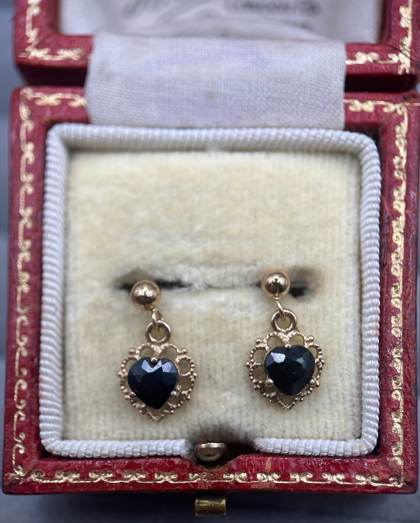 Vintage 9ct Gold Sapphire Heart Drop Earrings