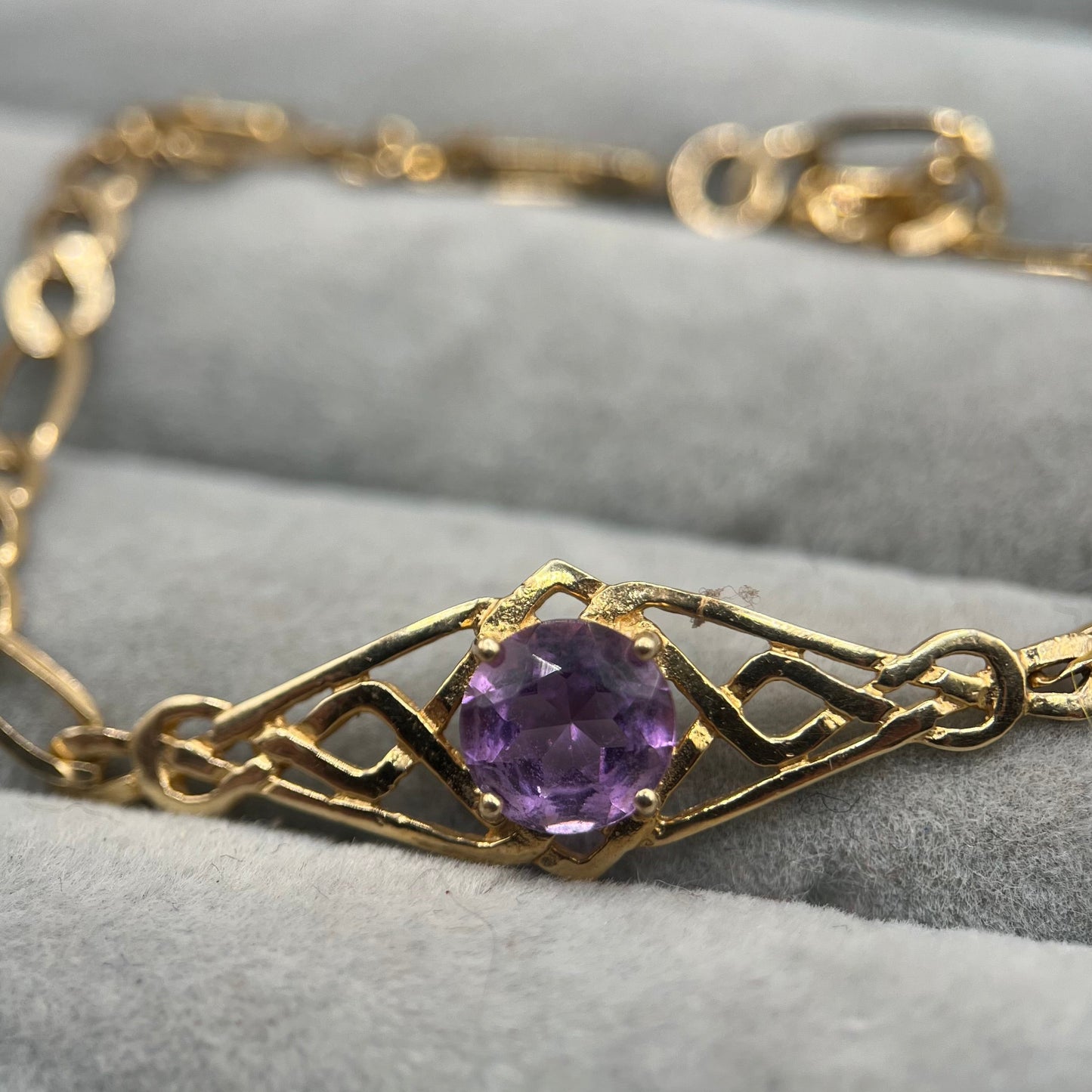 Vintage 9ct Gold Amethyst Link Bracelet