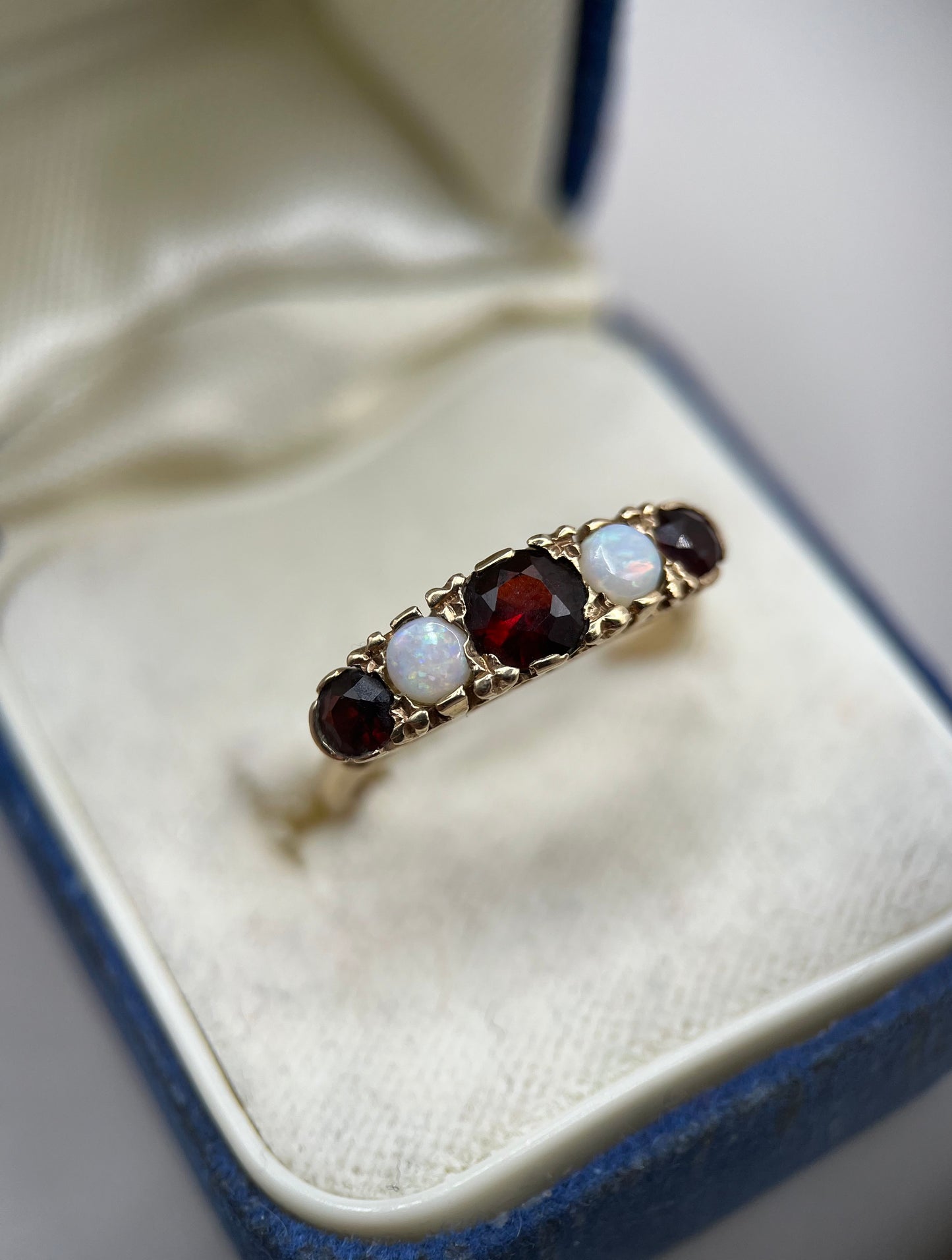 1970s Vintage 9ct Gold Opal & Garnet Half-Eternity Ring