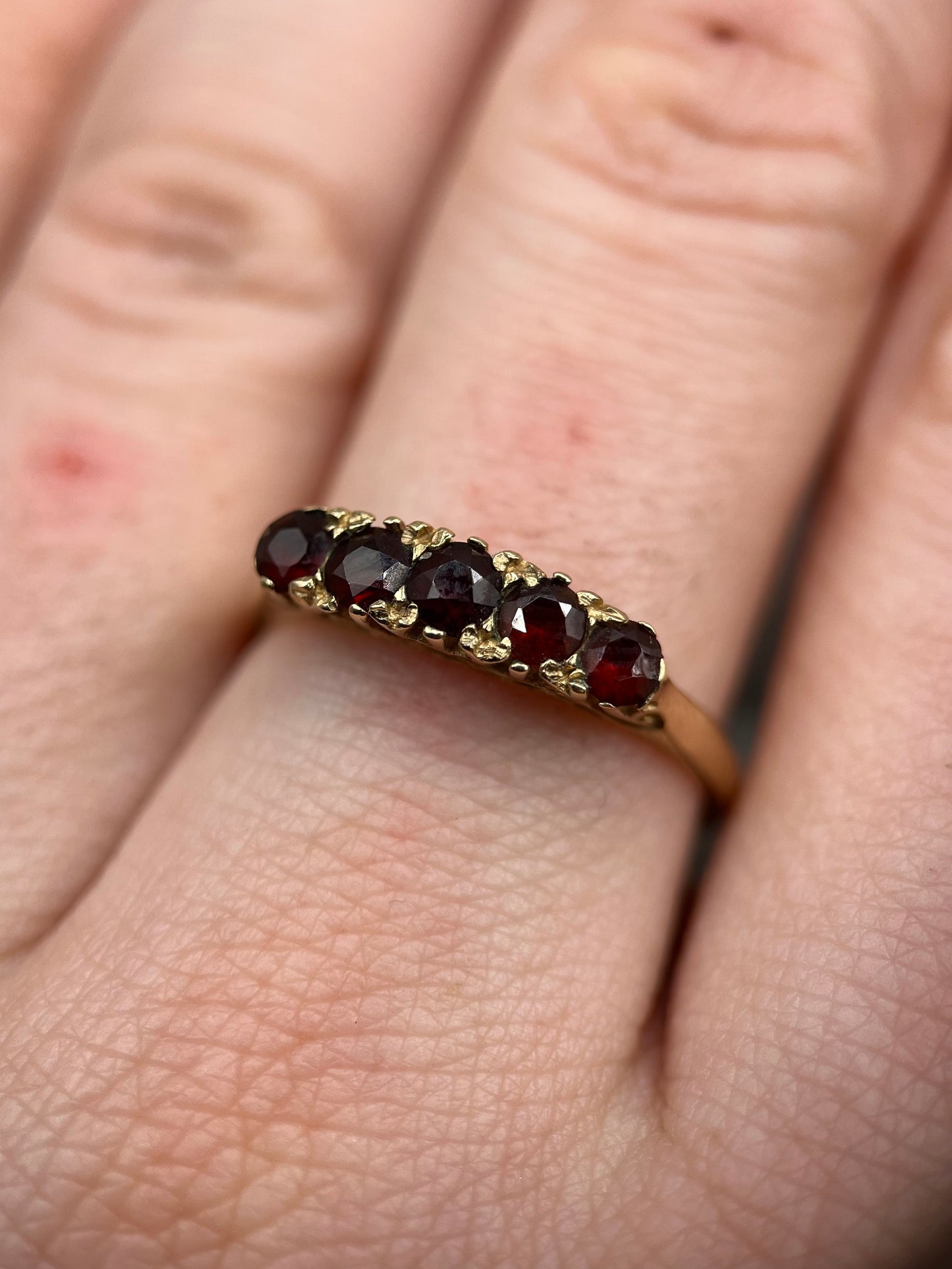 1980s Vintage 9ct Gold Garnet Five-Stone Ring