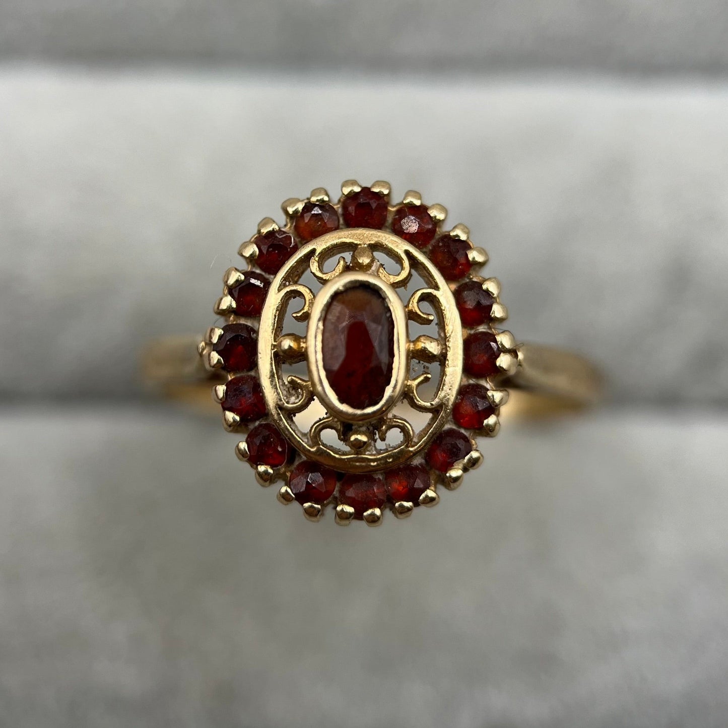 1990s Vintage 9ct Gold Garnet Dress Ring