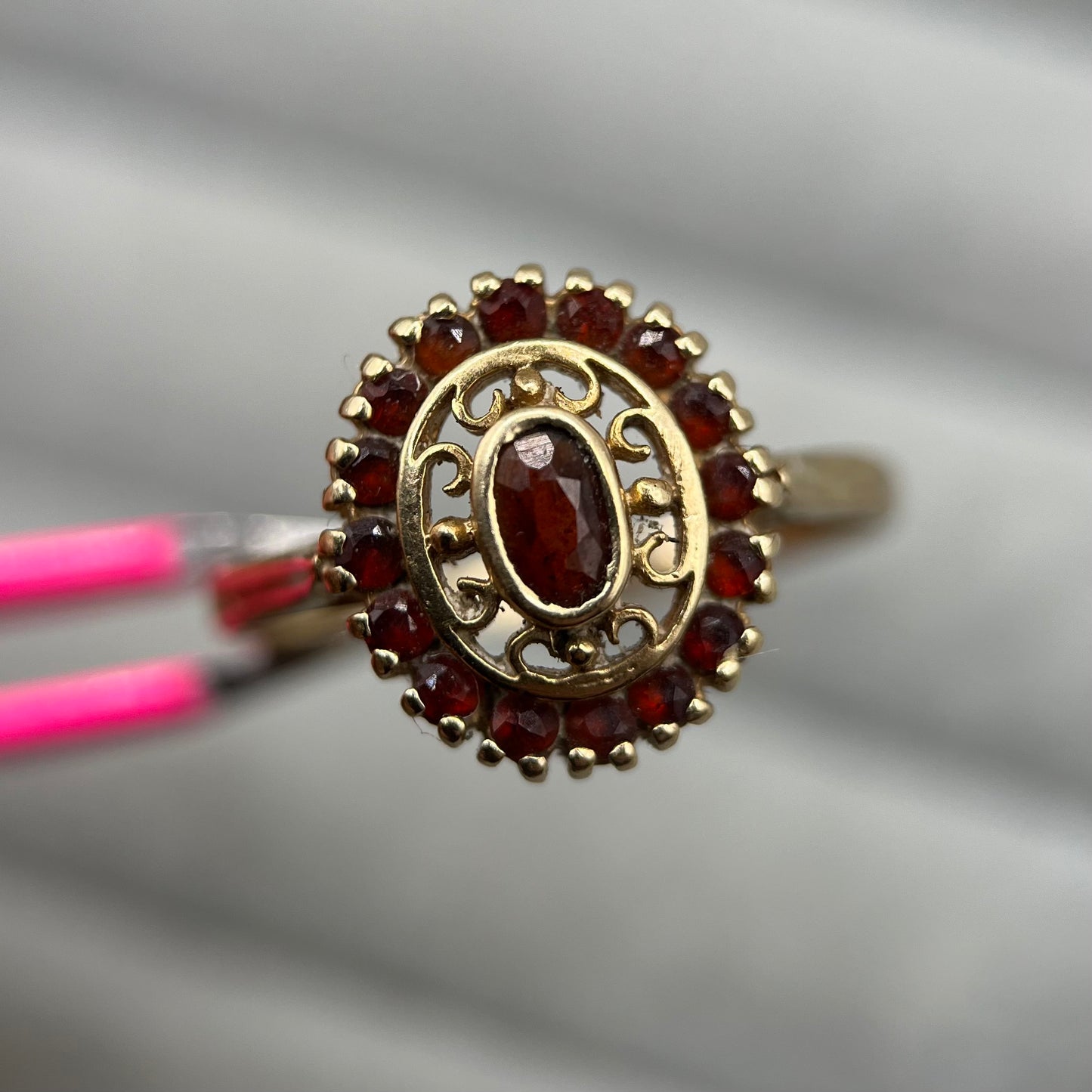 1990s Vintage 9ct Gold Garnet Dress Ring