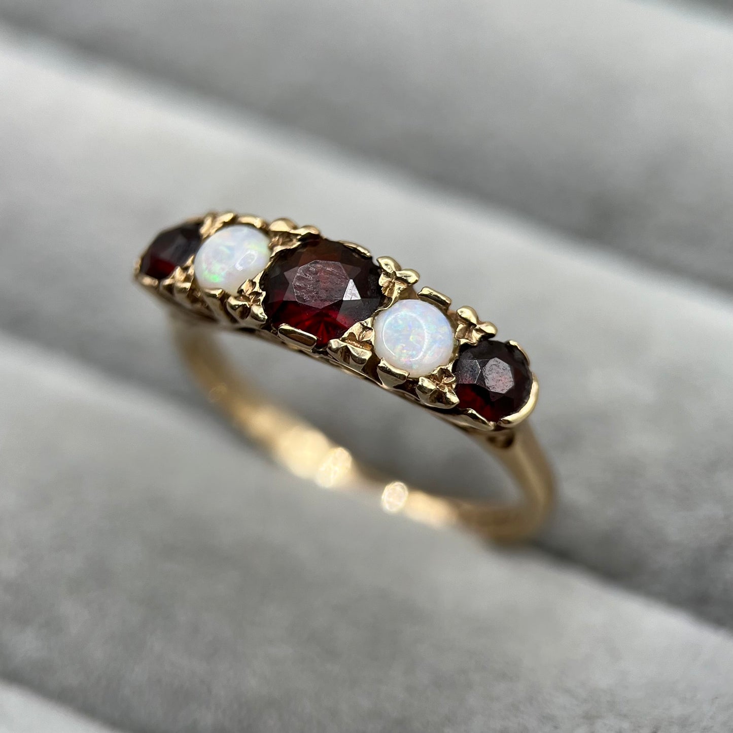 1970s Vintage 9ct Gold Opal & Garnet Half-Eternity Ring
