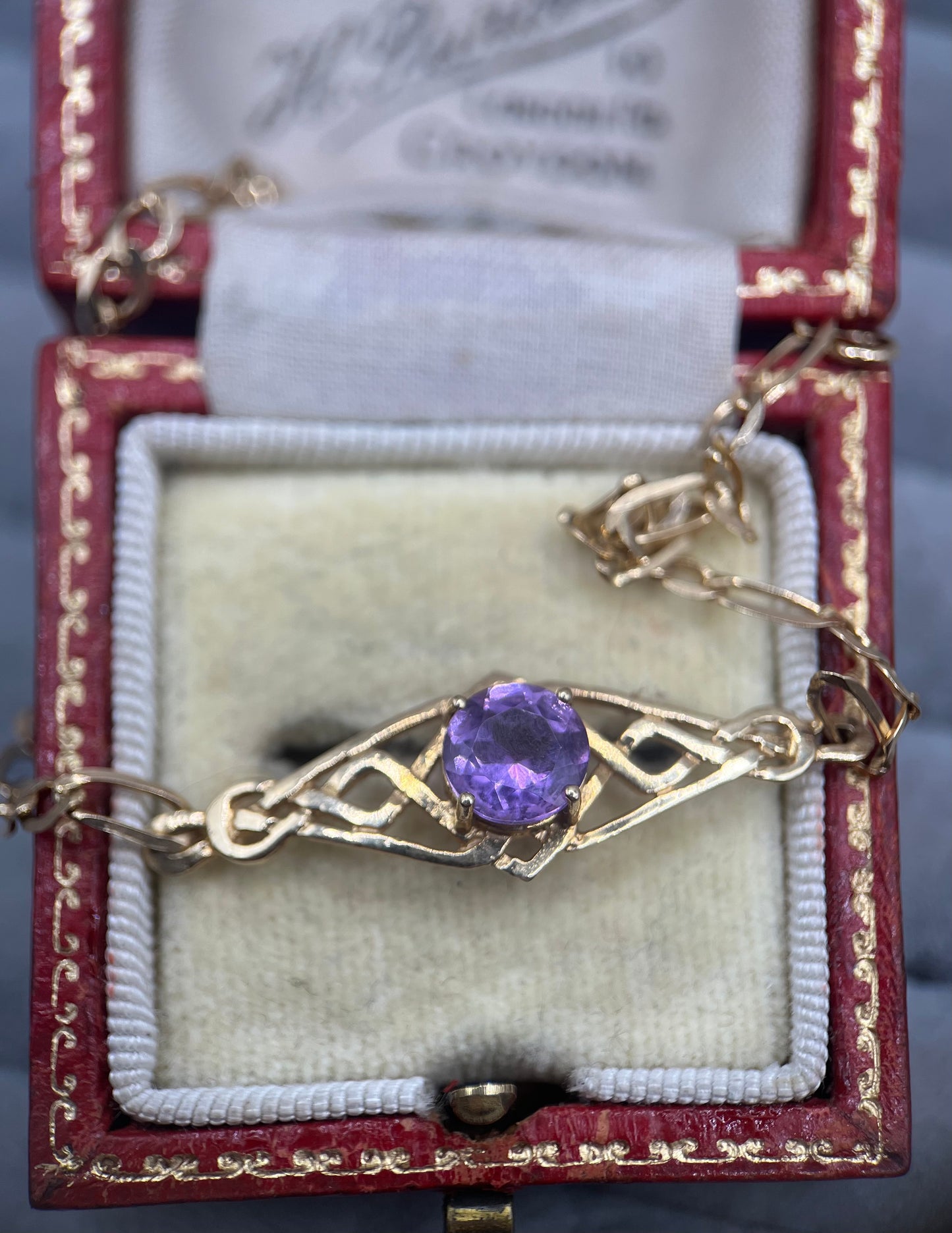 Vintage 9ct Gold Amethyst Link Bracelet