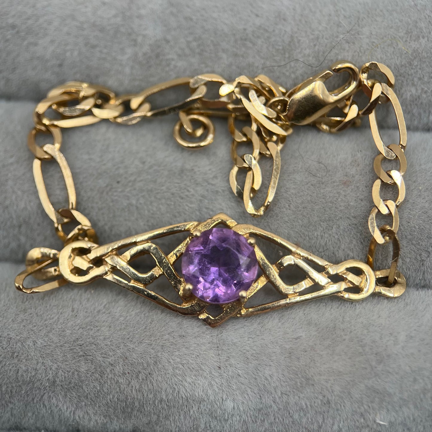 Vintage 9ct Gold Amethyst Link Bracelet