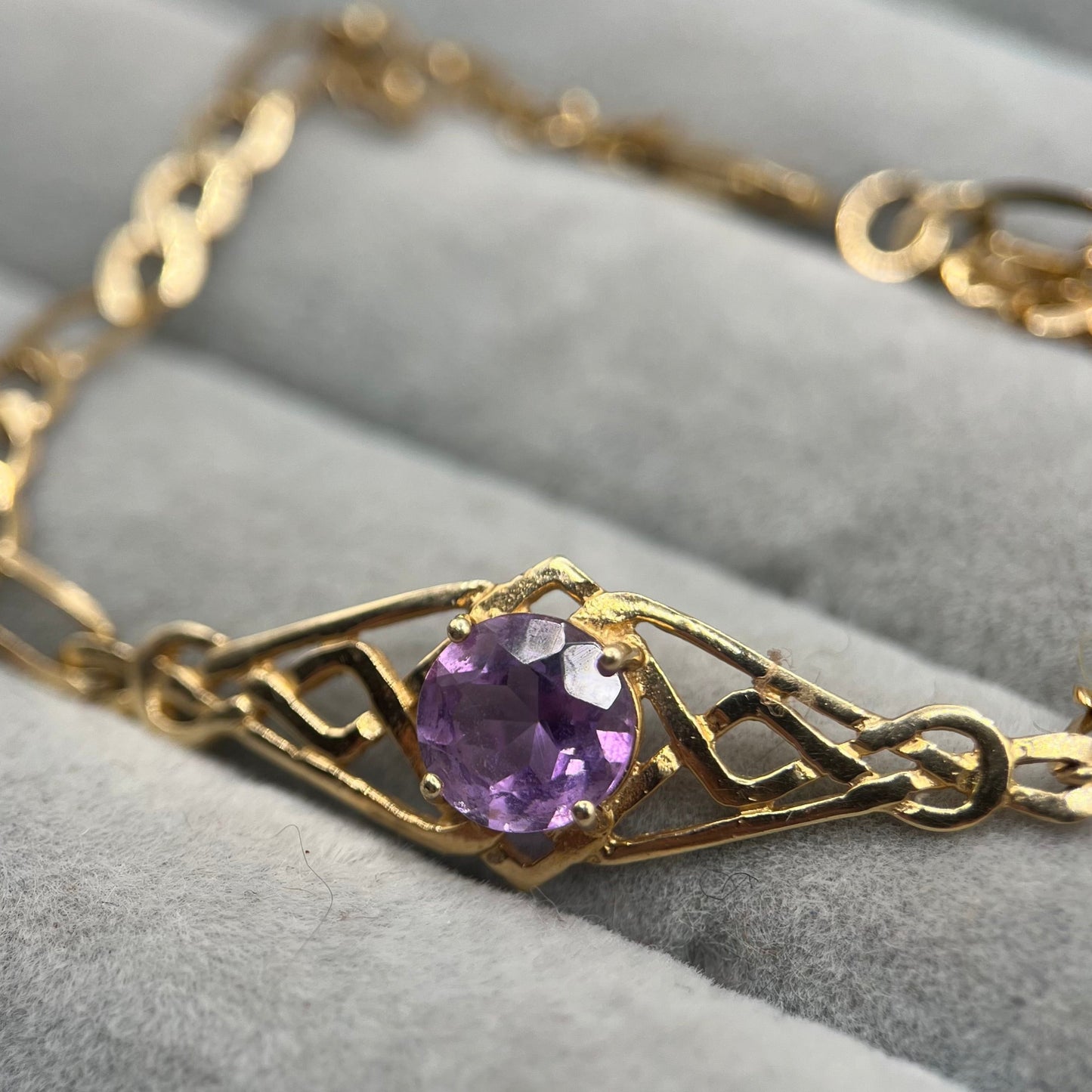 Vintage 9ct Gold Amethyst Link Bracelet