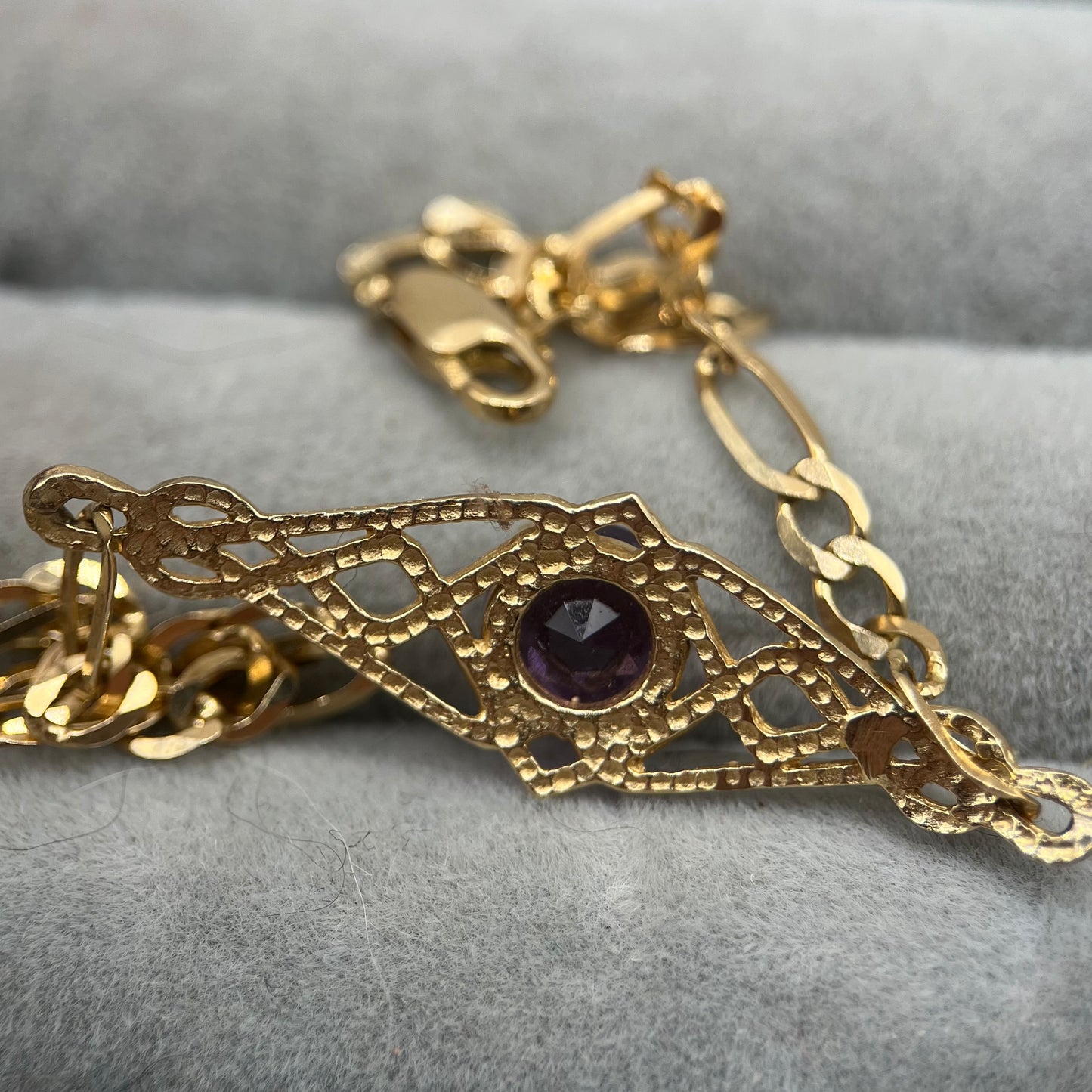 Vintage 9ct Gold Amethyst Link Bracelet