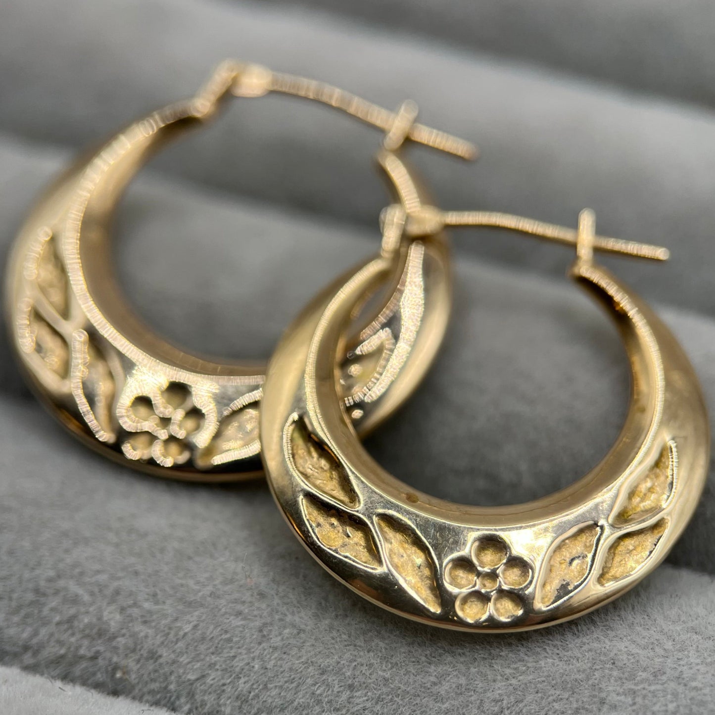 9ct Gold Floral Hoop Earrings